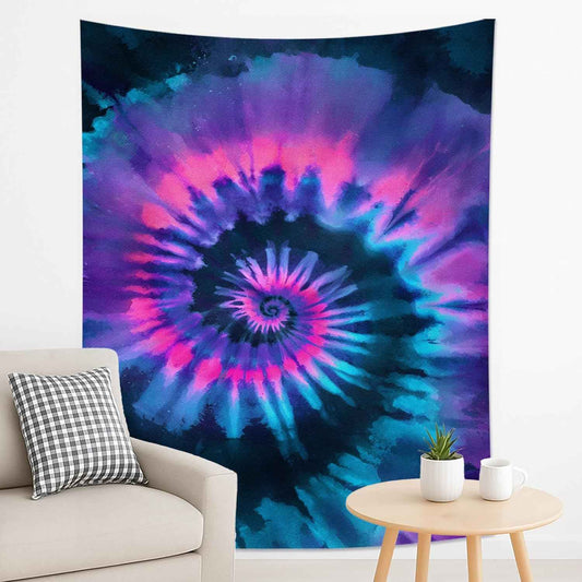 Spiral Tie-Dye Tapestry, Vibrant Violet Blue Decorative Wall Hanging, Colorful Aesthetic Tapestries for Bedroom, Living Room, Dorm 70x90 Inch