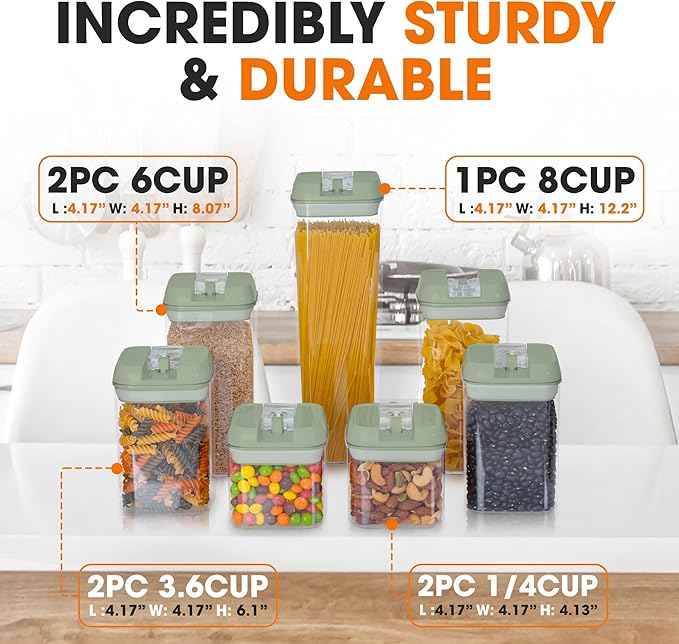 Cheer Collection Airtight Food Storage Containers, Kitchen Storage Containers for Pantry, Set of 7 Food Containers with Lids Airtight, Pantry Storage Containers & Organizers with Lids, Olive