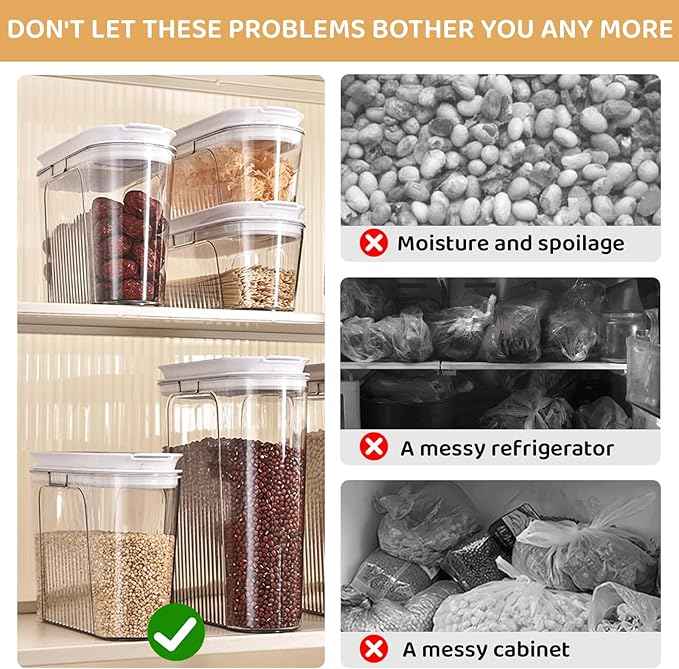Cereal Container and Rice Storage Dispenser-Airtight Food Storage Organizers BPA-free Plastic Kitchen Pantry Storage Containers food-grade PET material Suitable for rice, grains (4L(2PC))