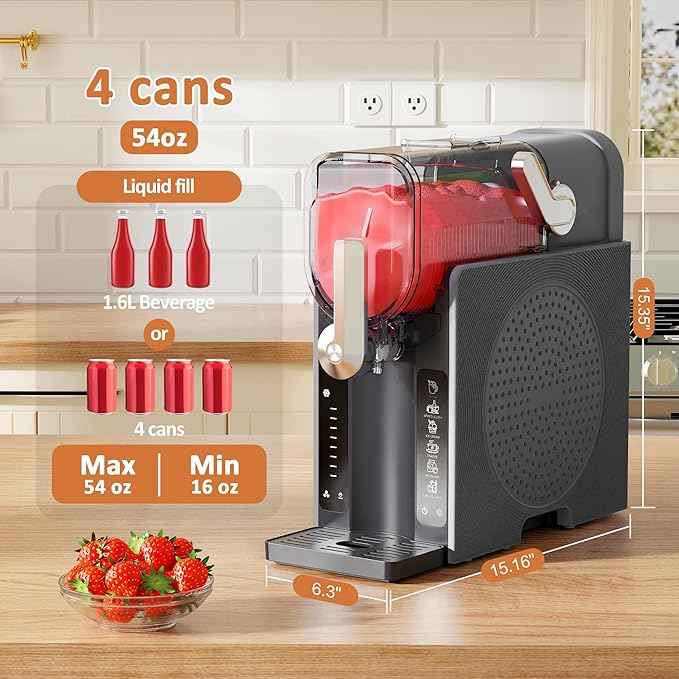 Slushie Machine, Slushy for Home No Ice Need, Soft Serve Ice Cream Maker & Margarita Machine, Auto-Cleaning, 6 Presets for Milkshakes, Frappés, Frozen Drink and More. (black)