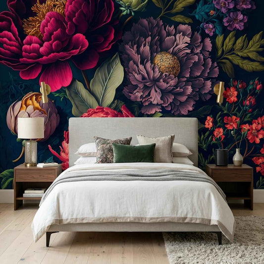 MFWFM Dark Peony Floral Peel and Stick Mural Wallpaper Self Adhesive Vintage Botanical Wall Mural for Bedroom Living Room Dining Room 137" x 96"