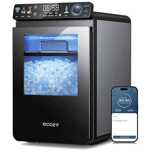 ecozy Nugget Ice Maker Countertop, First Full-Color Smart Panel 44 lbs/24H Ice Machine with APP & Voice Control, Double-Layer Insulation, Pull-Out Water Tank, Soft Pebble Chewable Ice, Self-Cleaning