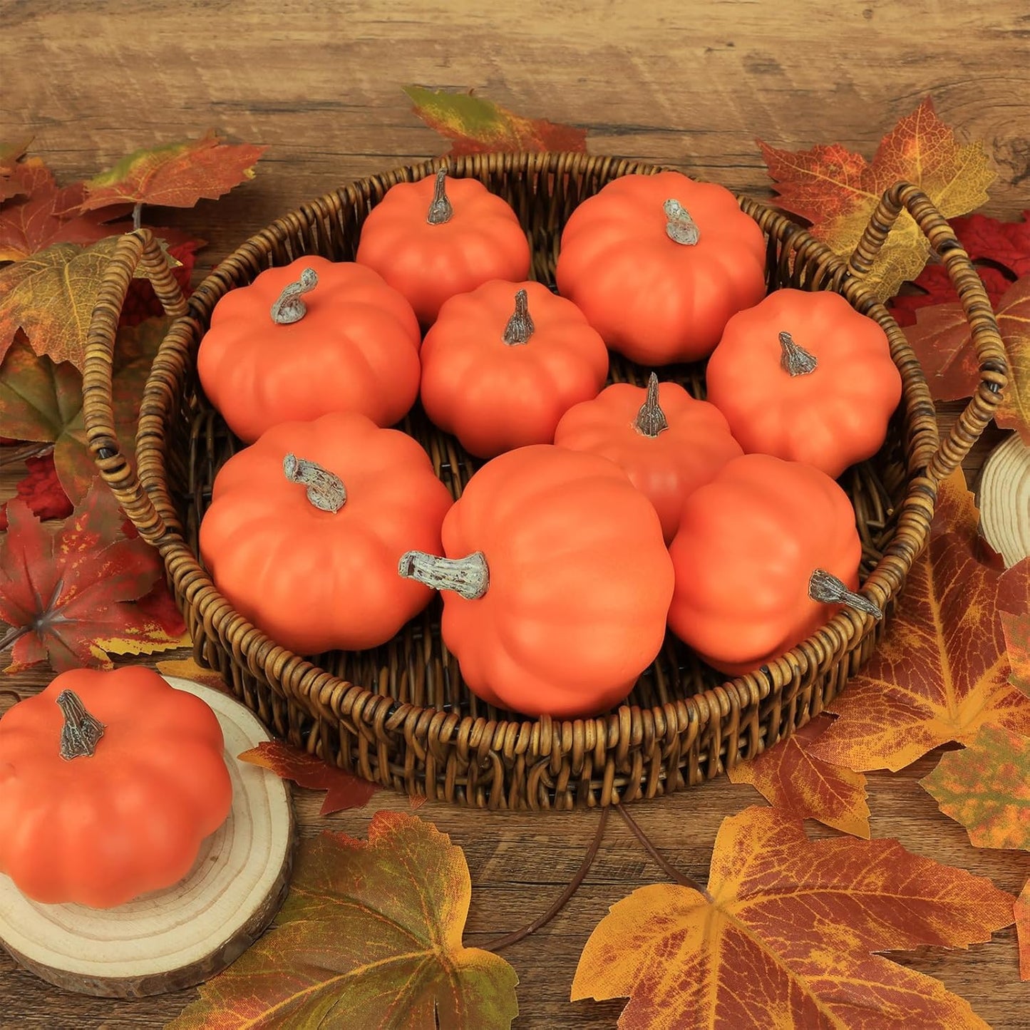 10Pcs Fake Pumpkins Fall Thanksgiving Decorations,Orange Plastic Pumpkins Home Decor, Artificial Mini Pumpkin for Decorating Autumn Harvest Outdoor Indoor Fall Decor Centerpiece Table Decorations