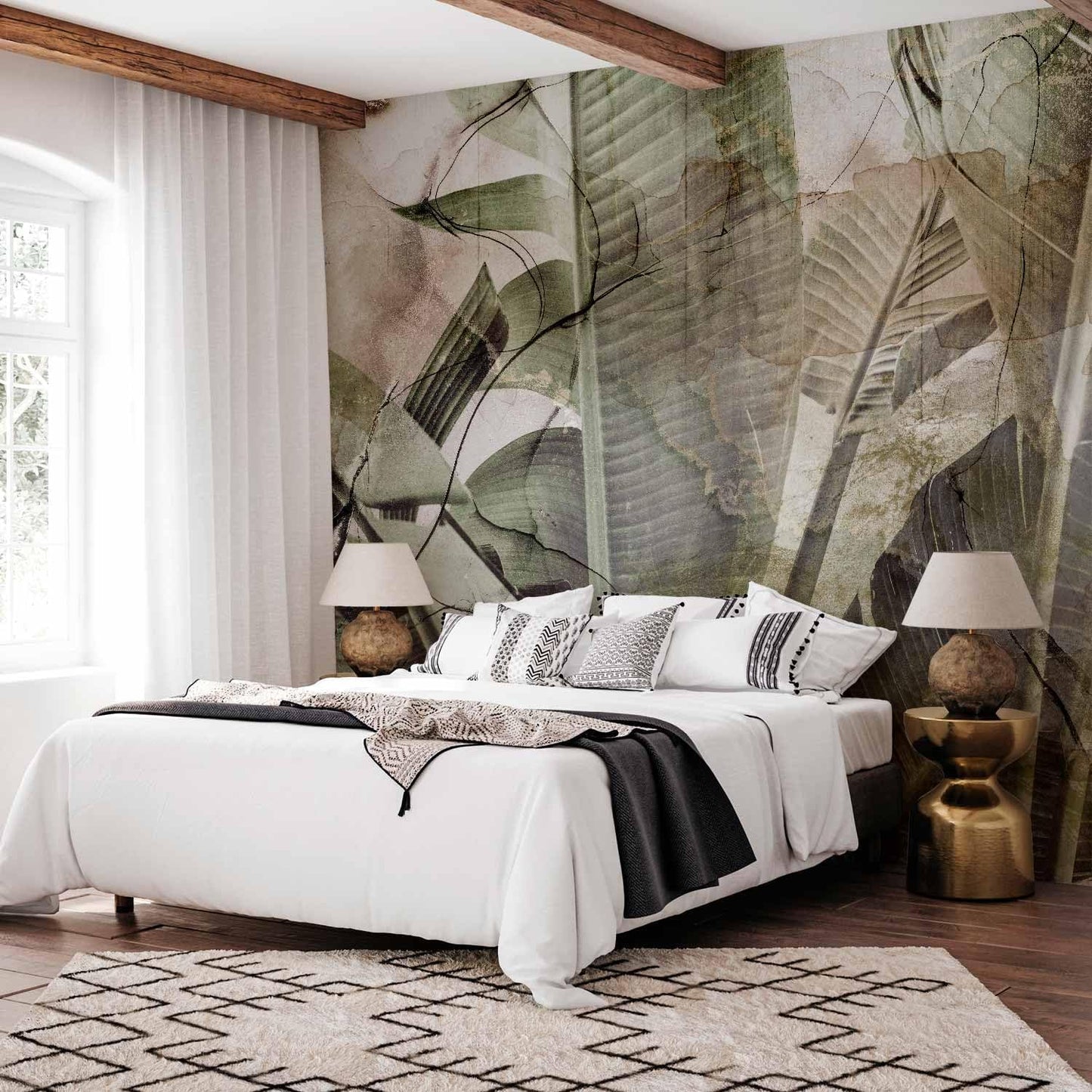 artgeist Wall Mural Tropical Leaves 77"x55" XXL Peel and Stick Self-Adhesive Wallpaper Removable Large Sticker Foil Wall Decor Print Picture Image Design Plant Jungle Nature Like Painted b-C-0776-a-a
