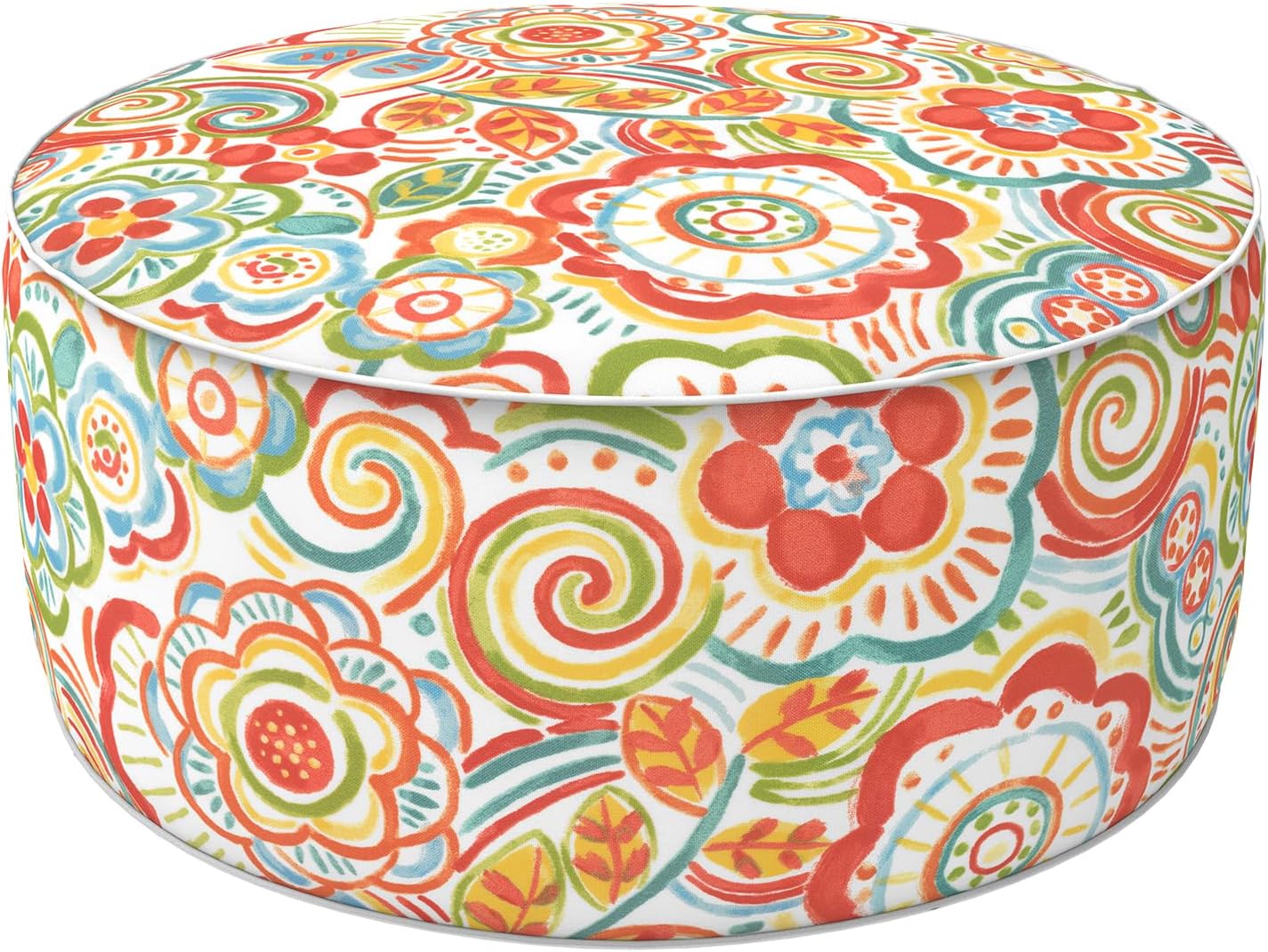 LVTXIII Indoor/Outdoor Inflatable Ottoman, All Weather Round Footrest Stool D21”x H9”, Portable for Patio Garden Camping or Home-Flower Multi