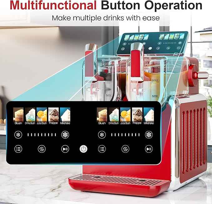 Dual-Tank Slushie Machine for Home: 169oz Frozen Drink Maker with Rapid Chill Technology, Self-Cleaning System & 5 Drink Modes, Keeps Drinks Frozen up to 12 Hours, ETL Certified, Red