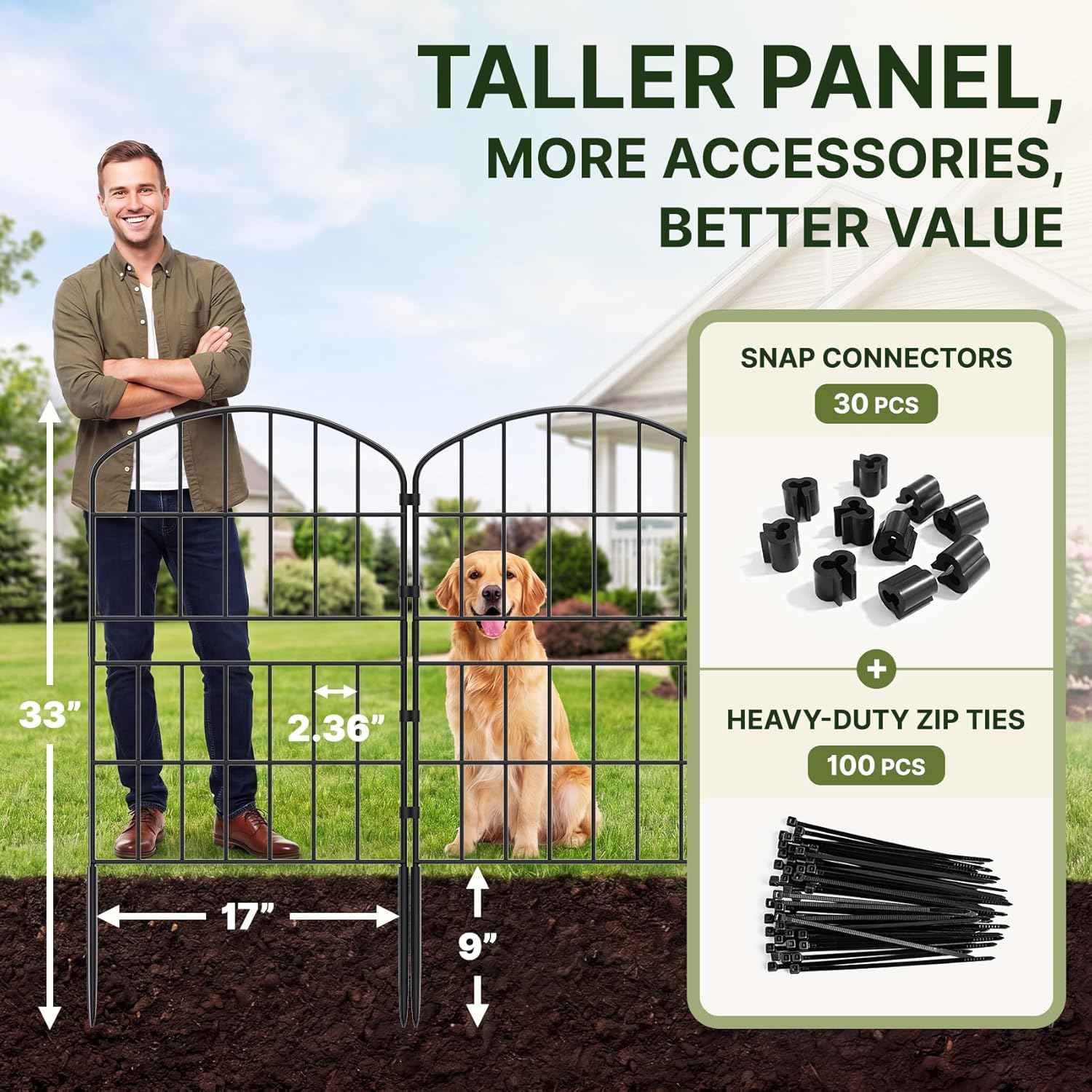 KIMAZO 32.5in (H) x 20ft (L) Tall Decorative Garden Fence - 14 Pack Garden Fencing, Rustproof Metal Wire Panel Border Animal Barrier for Dog, Flower Edging for Yard Landscape Patio Outdoor Decor
