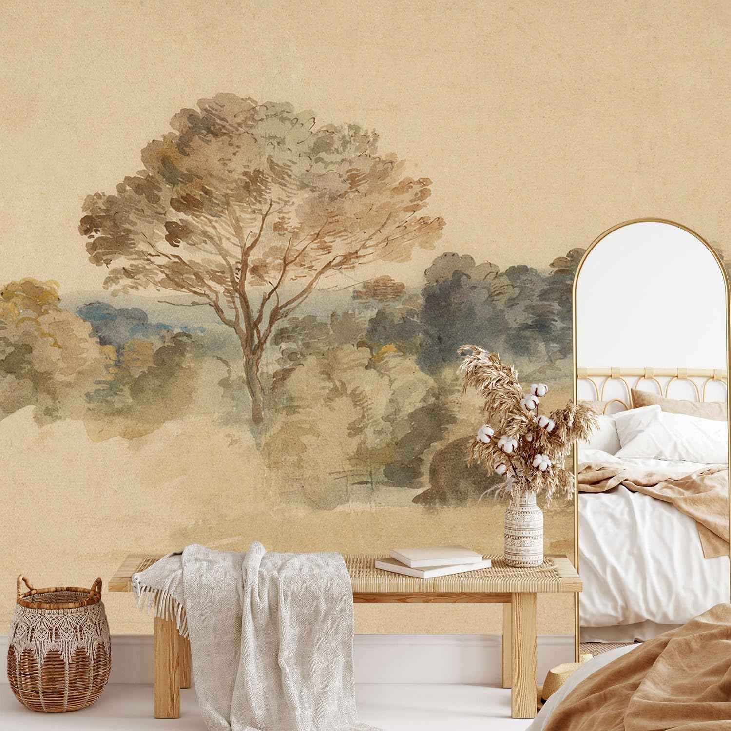 AFZEVEB-Beige Jungle Peel and Stick Wallpaper wall murals for Bedroom XZ808 M 136"x100"