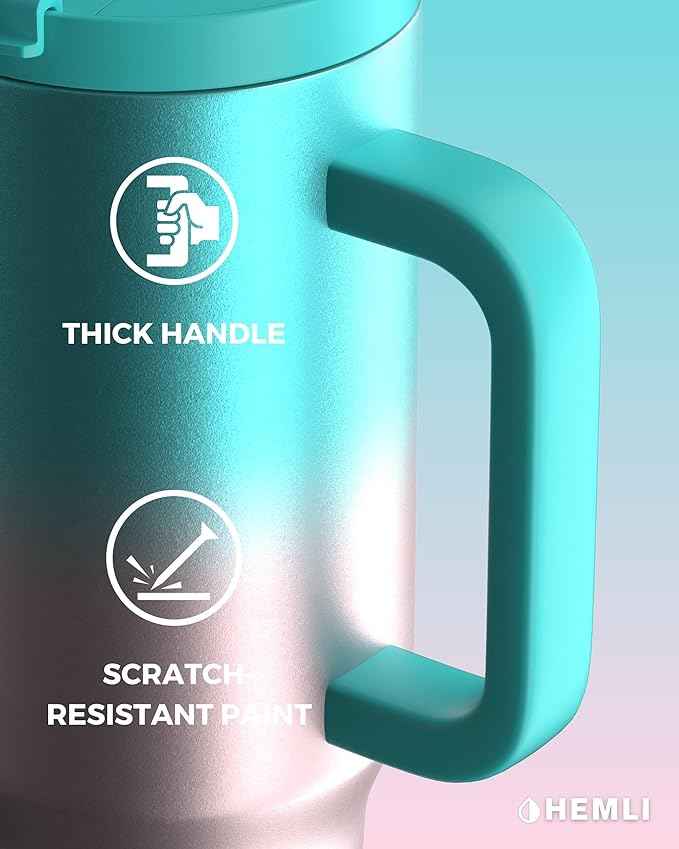 40 Oz Tumbler with Handle and Straw, Insulated Stainless Steel Tumbler with Leakproof 2-in-1 Lid, Reusable and Portable Water and Coffee Travel Mug, Vacuum Insulated