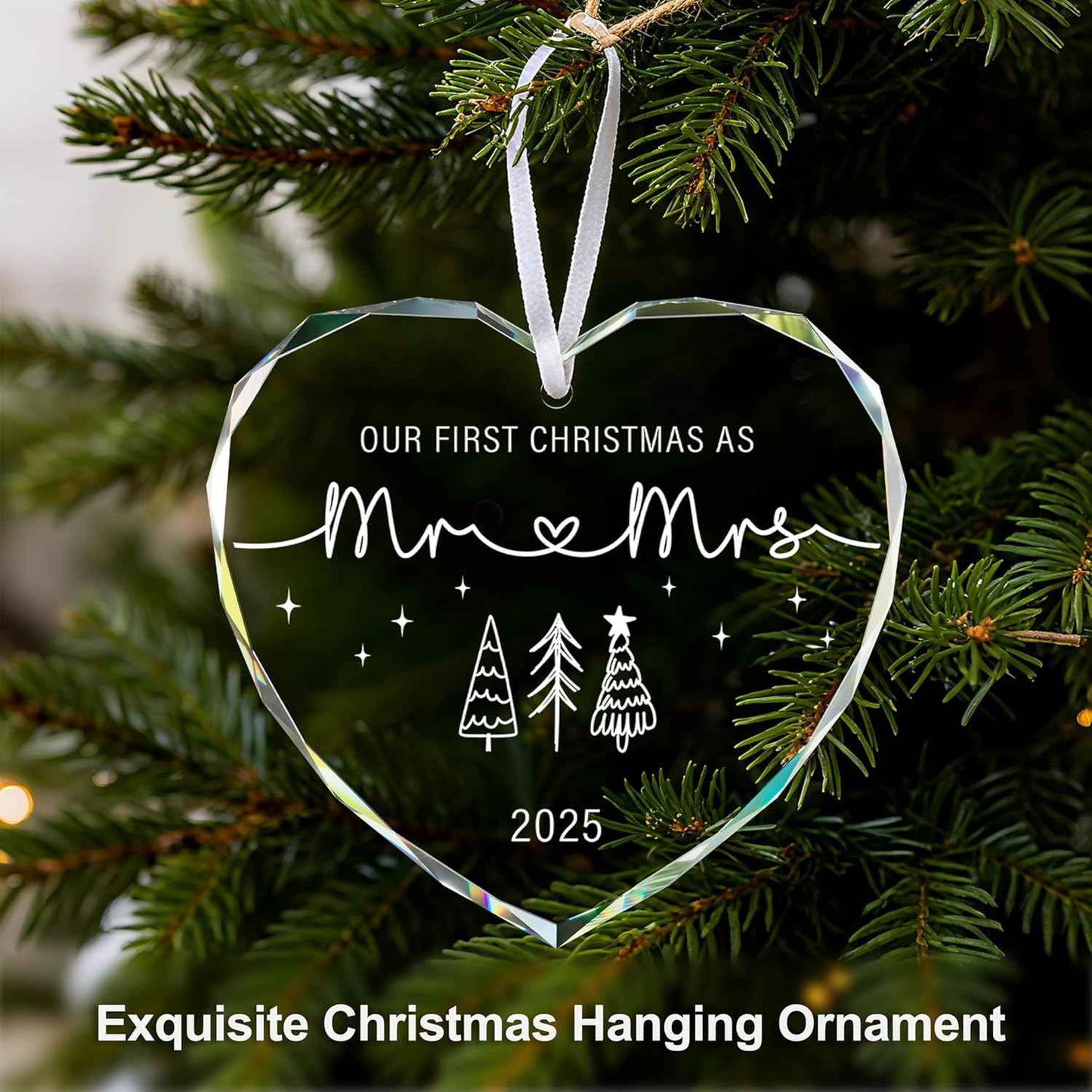 First Christmas Married Ornament 2025, Mr and Mrs Gifts, Wedding Gifts, Bridal Shower Gift Just Married Ornament Gift for Newlywed, Christmas Ornaments 2025 for Couple, Xmas Hanging Ornament