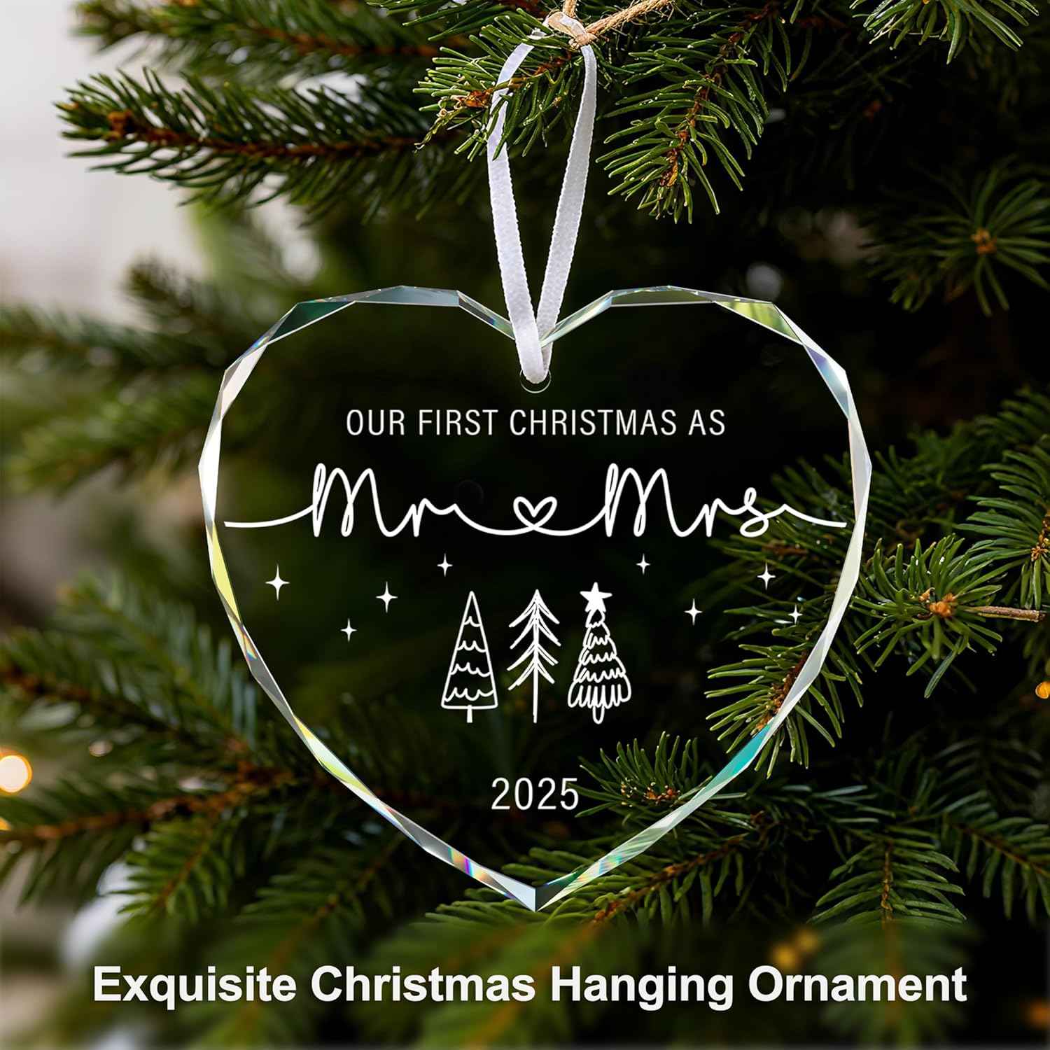 First Christmas Married Ornament 2025, Mr and Mrs Gifts, Wedding Gifts, Bridal Shower Gift Just Married Ornament Gift for Newlywed, Christmas Ornaments 2025 for Couple, Xmas Hanging Ornament