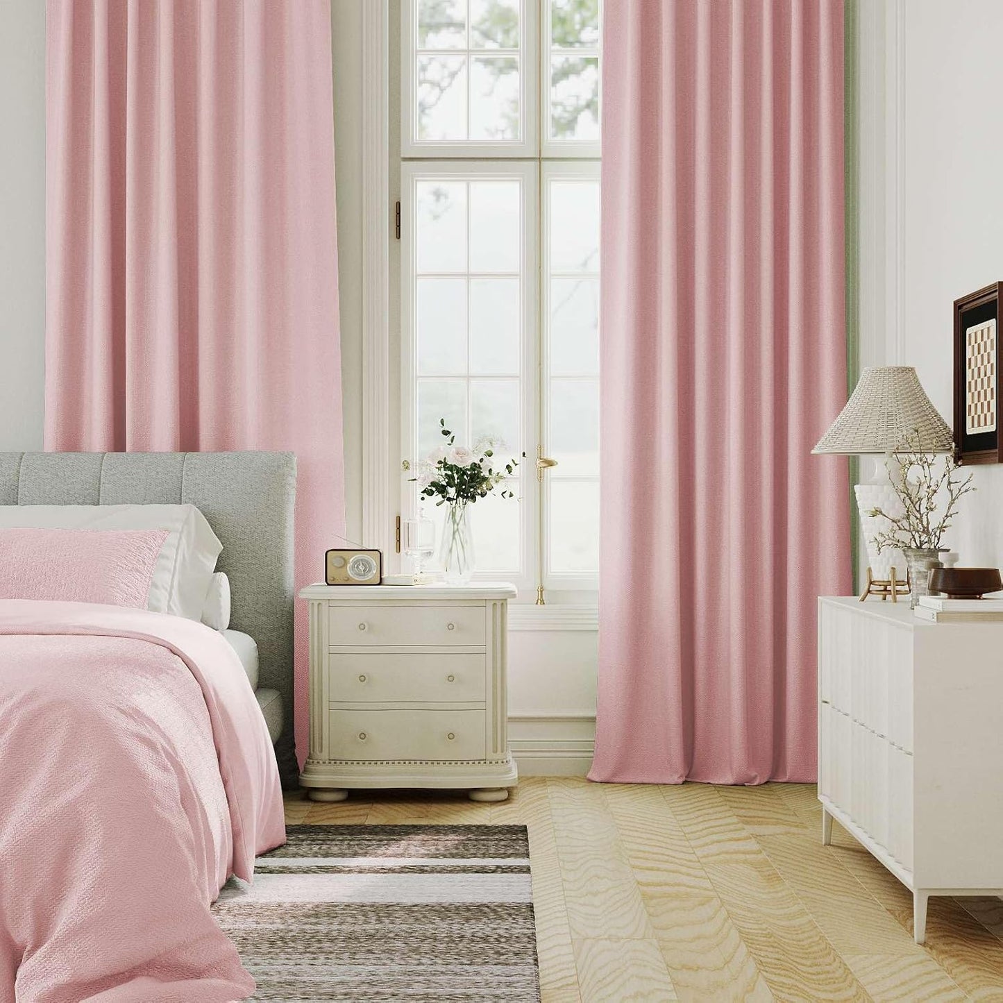 H.VERSAILTEX Blackout Curtains 84 Inch Length 2 Panels Set for Living Room Bedroom, Back Tab Pinch Pleated Thermal Insulated Room Darkening Light Blocking Curtains with Hooks, Baby Pink