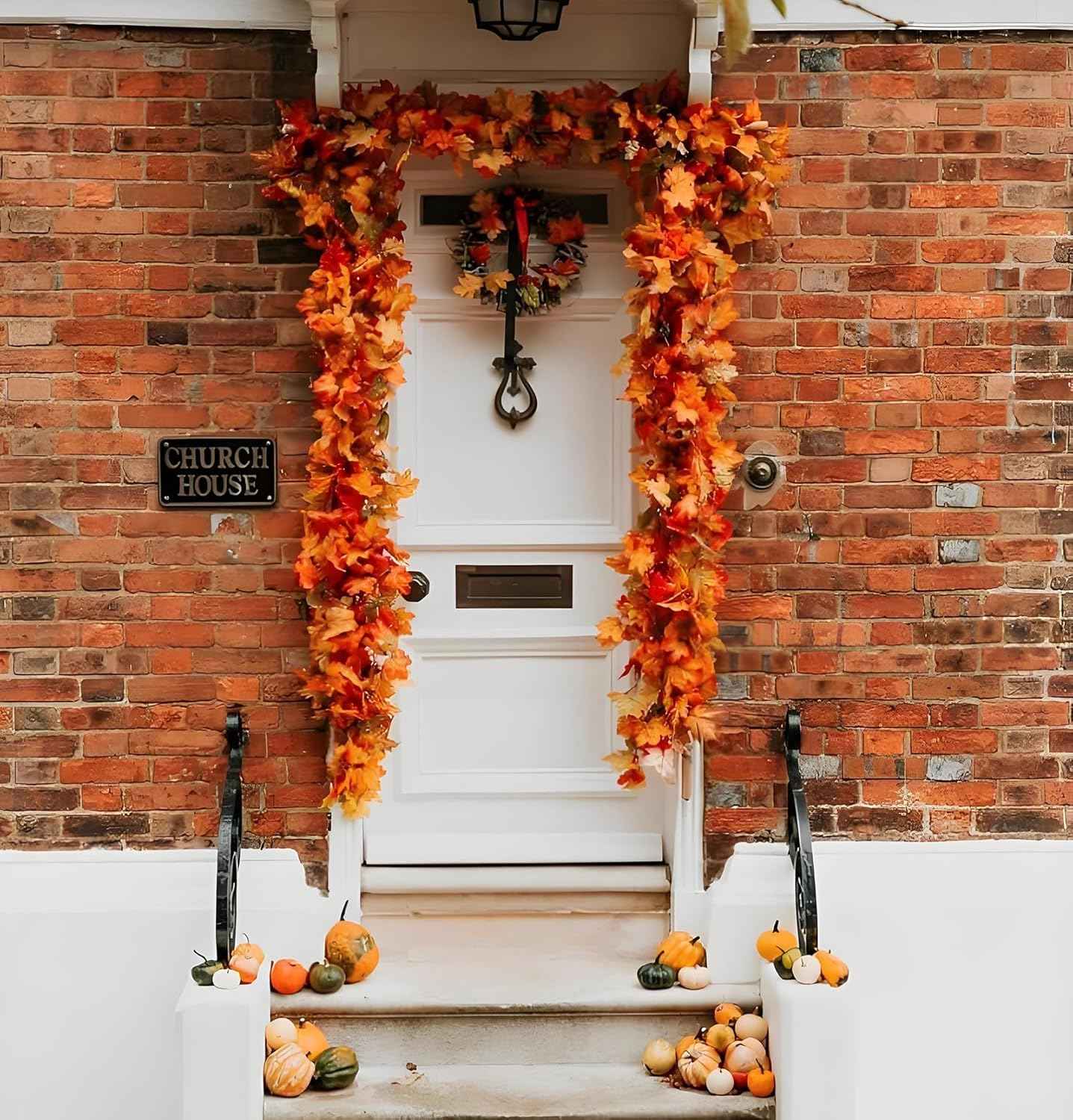 2 Pack Fall Maple Garland, 6.6 FT/Pcs Autumn Hanging Fall Leave Vines and Pumpkins for Home Garden Thanksgiving Dinner Fireplace Door Frame Doorway Backdrop Christmas Decor