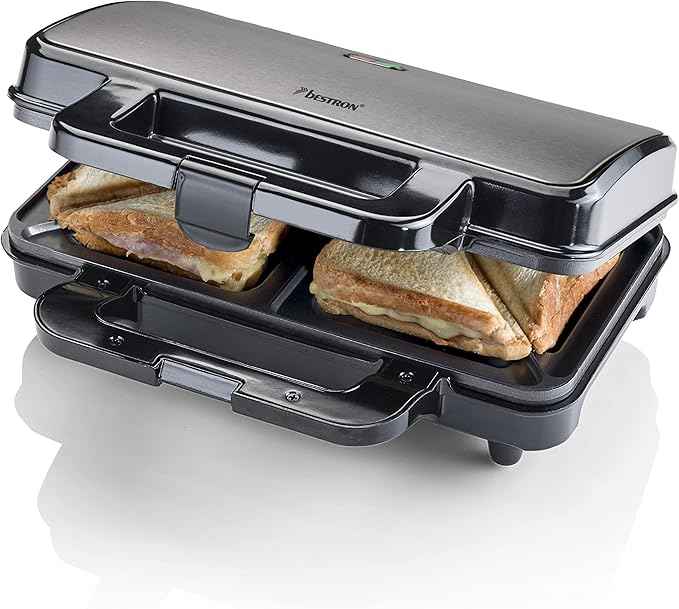 Bestron XL Sandwich maker for 2 sandwiches, Sandwich maker with non-stick coating & indicator light, 1000W, color: Titanium grey