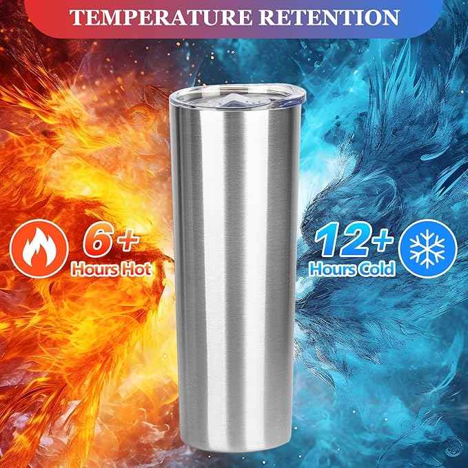 20 oz Skinny Tumbler with Lid and Straw,Stainless Steel Vacuum Insulated Tumbler Cup Double Wall Leak-proof Coffee Mug,Travel Thermal Water Tumbler for Office,Outdoor(Silver,1)