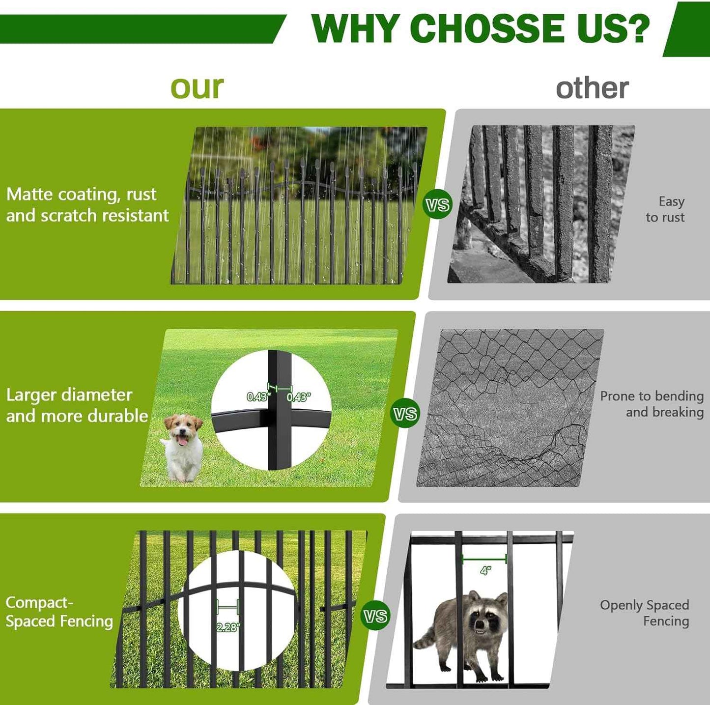 10 Panels No Dig Garden Fence - 24in H x 22.5ft L, Reinforced Square Tube Rustproof Metal Animal Barrier for Dogs & Rabbits, Outdoor Decorative Border Fencing for Yards & Gardens