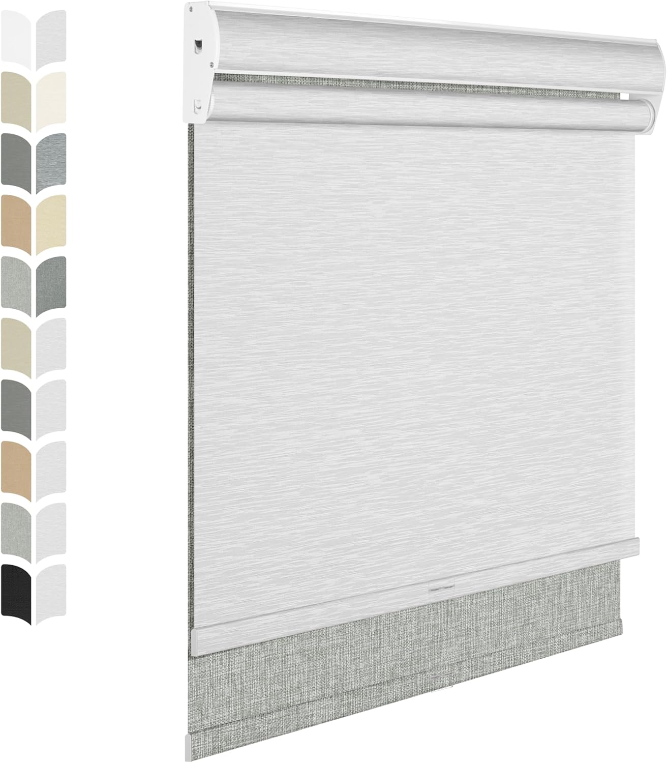 BERISSA Cordless Dual Roller Shades With Cassette Valance, Blackout and Light Filtering, Day and Night for Home Office Door - Linen Grey and White, 29 W x 86" H