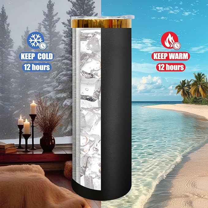 20 oz Skinny Tumblers Stainless Steel Tumbler with Lid and Straw Double Wall Vacuum Insulated Coffee Mug 20oz Powder Coated Cup for Hot and Cold Drinks(Black,4 pack)