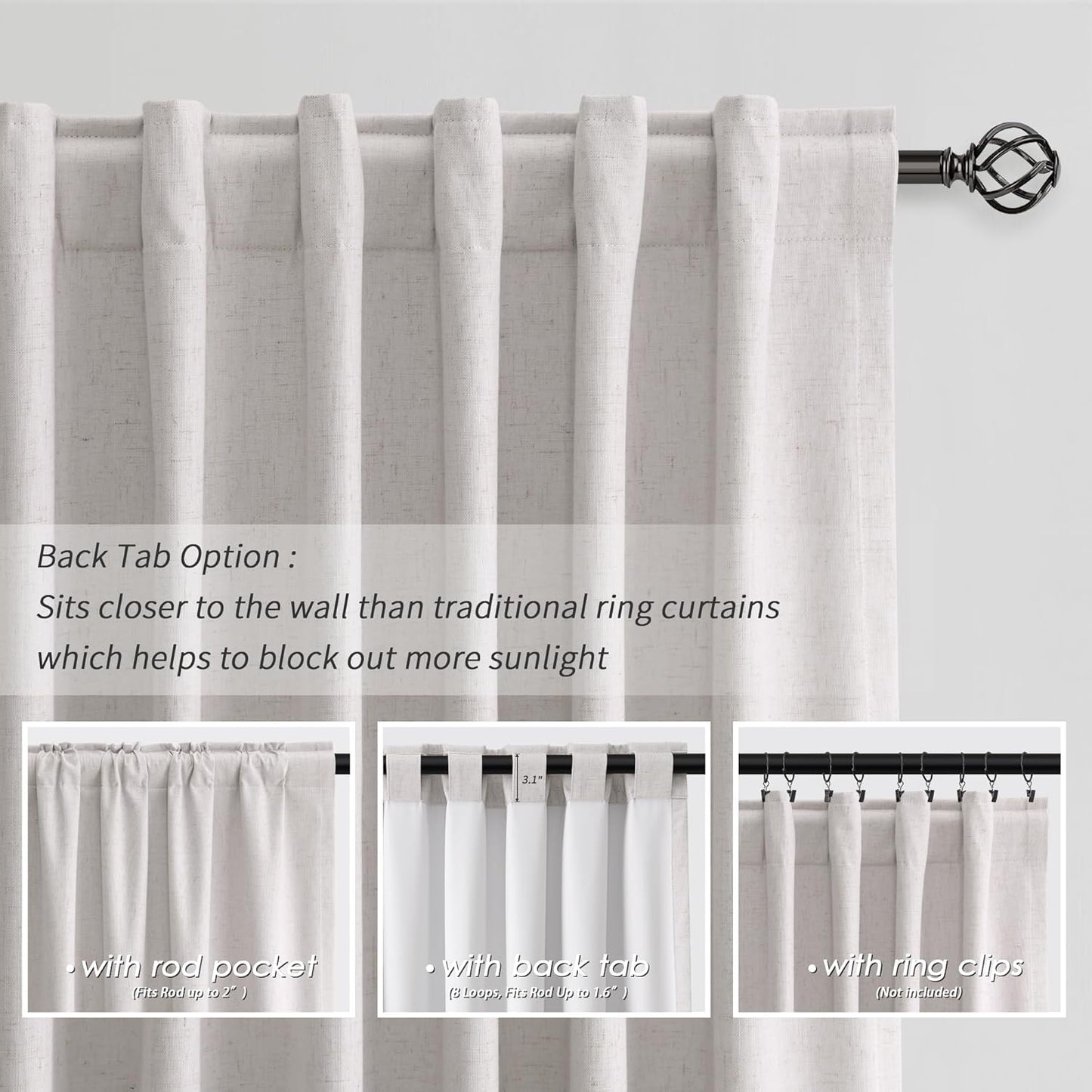 BOODII Linen Blackout Curtains for Bedroom 72 Inch Length 2 Panels Set Room Darkening Curtains Champagne Black Out Curtain Neutral Thermal Insulated Living Room Nursery Drapes Back Tab 52x72