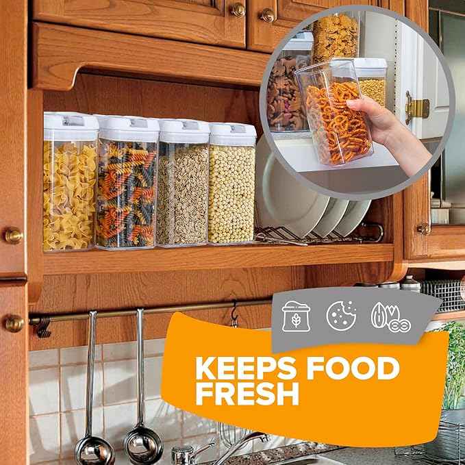Cheer Collection Airtight Food Storage Containers, Kitchen Storage Containers for Pantry, Set of 6 Food Containers with Lids Airtight, Pantry Storage Containers & Organizers with Lids, 12L, White