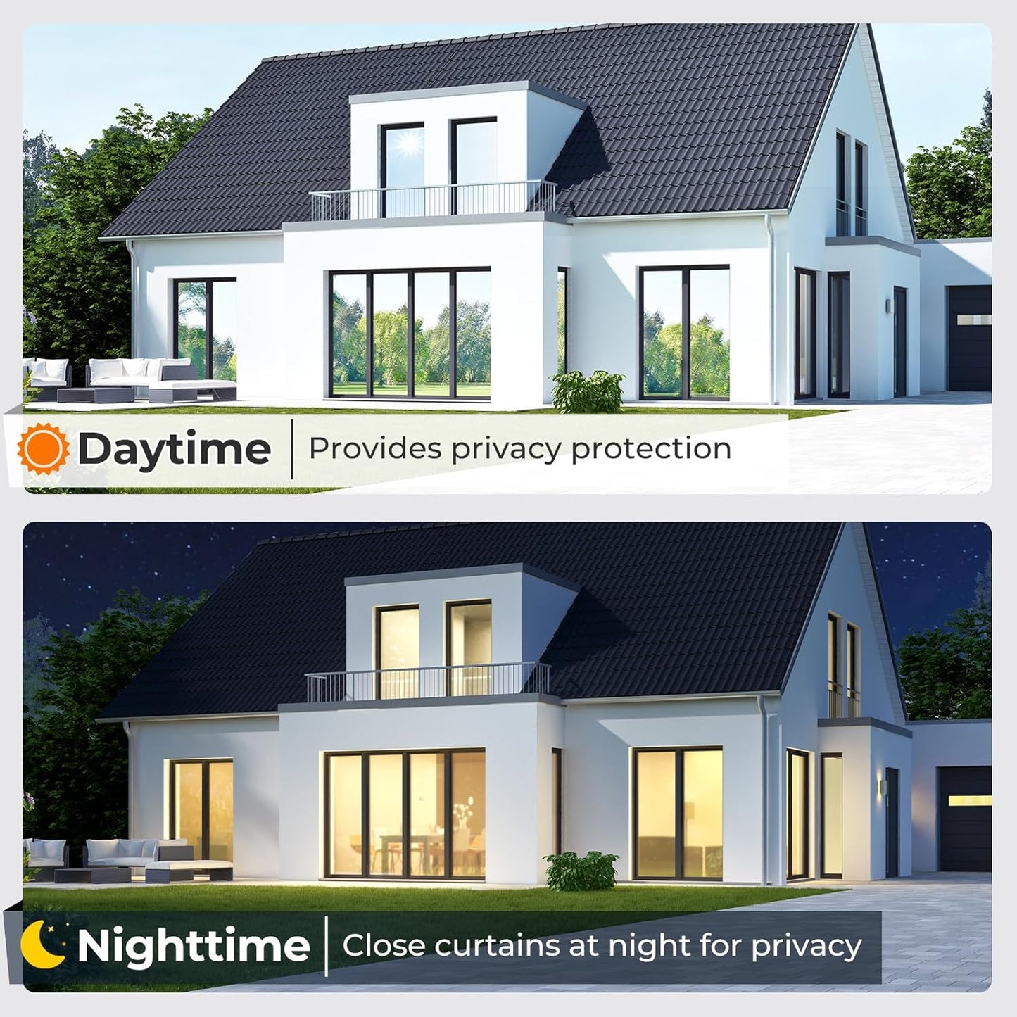 DOWELL Window Privacy Film, One Way Window Tint for Home, Static Cling Anti UV Sun Blocking Reflective Mirror Film, Heat Control See Out Not in Glass Tinting, Silver, 35.4" x 157.5"