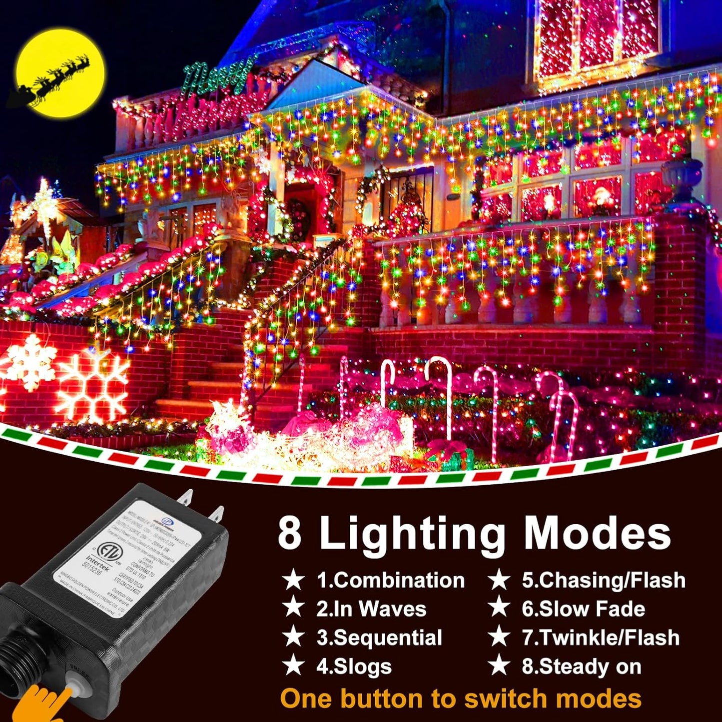 KNONEW 99ft 960 LED Christmas Lights Outdoor Decorations with 180 Drops, 8 Modes Curtain Fairy Light, Clear Wire LED String Light Indoor Decor for Wedding Party Christmas(Multicolor)