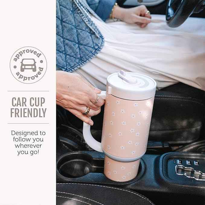 Ello Oasis 30 oz Tumbler with Handle & Retracting Straw | Reusable Insulated Stainless Steel Cup 100% Leakproof, Gifts for Teens Women Men | Keeps cold for 24 Hours, Cup Holder Friendly, Pink Gingham