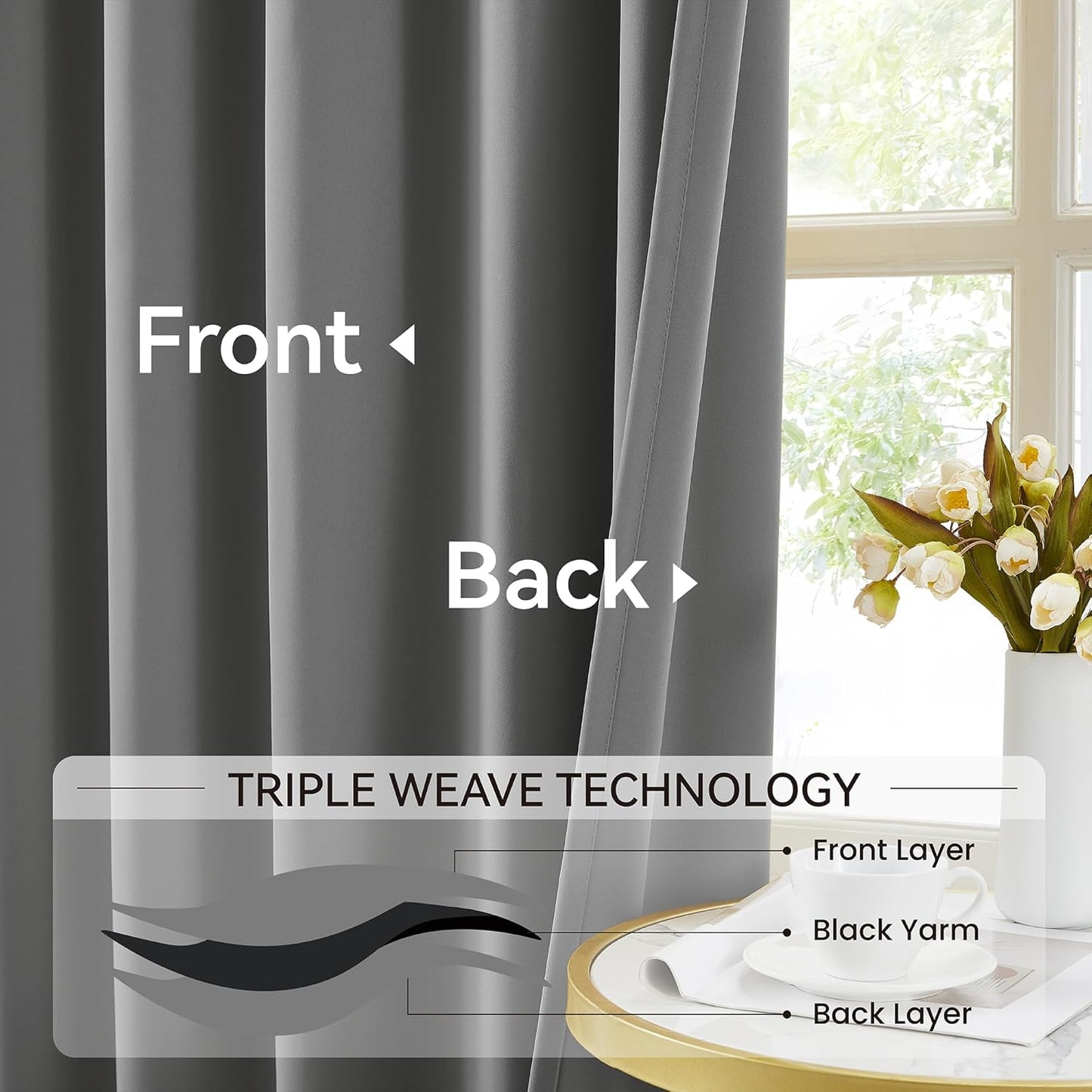 KangBang Frost Grey Pinch Pleated Blackout Curtains 120 Inches Long for Hall Windows, Soundproof Light Blocking Modern Lush Decor Window Panels Ceiling to Floor for Villa 2 Panels, 40Wx120L