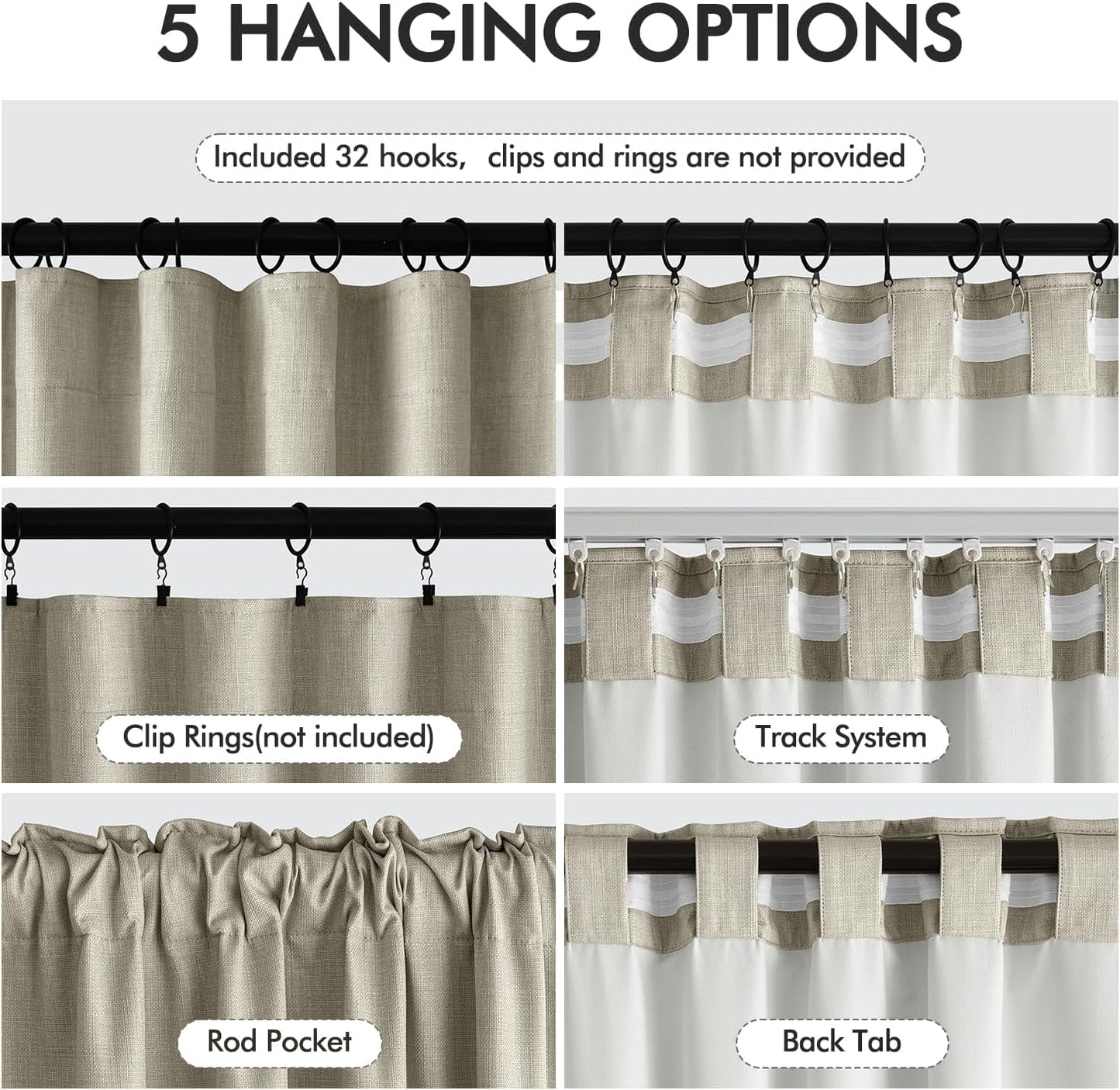 MIULEE 100% Blackout Curtains 90 Inch Long 2 Panels Set for Bedroom, Thick Luxury Faux Linen Black Out Curtain Room Darkening Back Tab Pleat Window Textured Drapes with Hooks for Living Room, Oatmeal