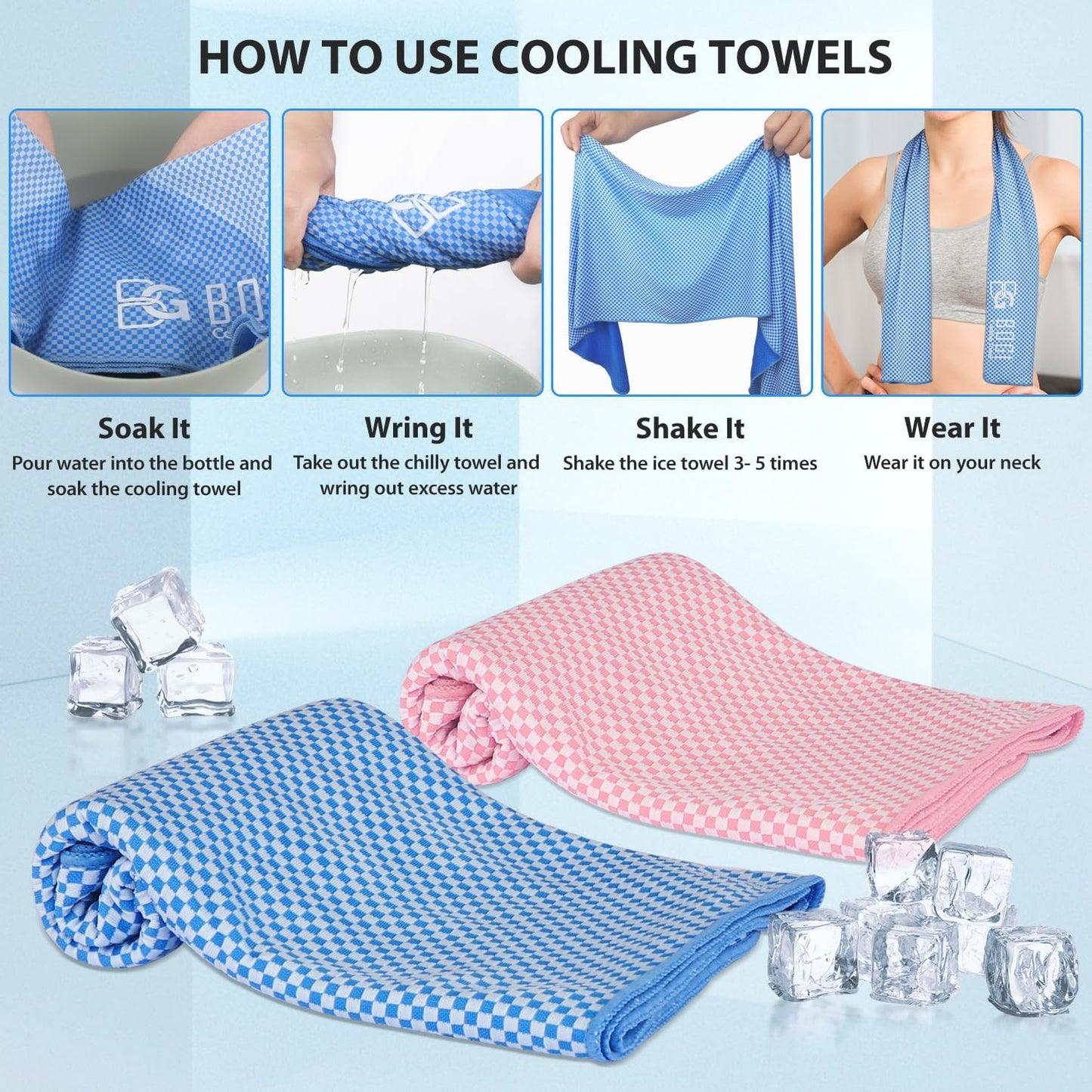 BOGI Cooling Towels for Neck and Face, Soft Breathable Cool Towel for Instant Cooling Stay Cool for Yoga, Sport, Gym, Camping, Running & More Activities