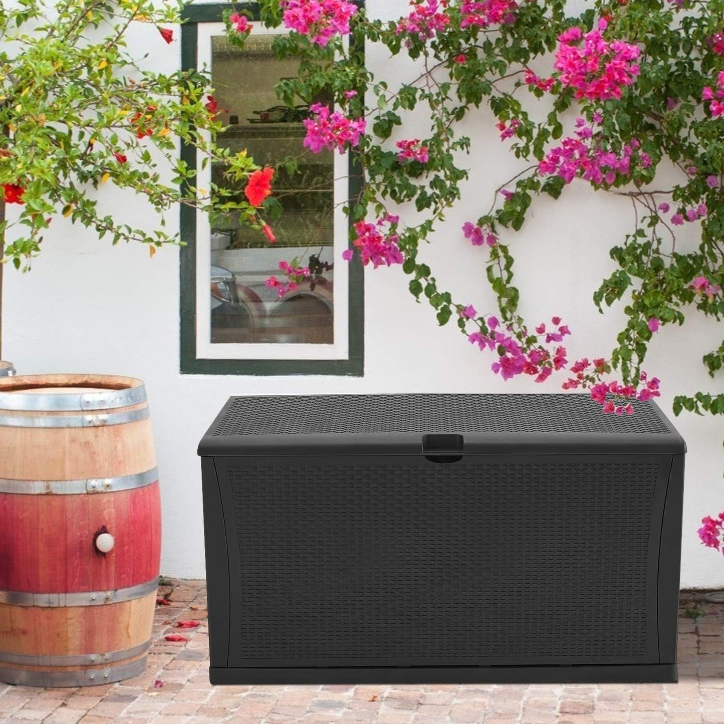 Deck Box Plastic Rattan Storage Box Outdoor for Storage and Organization 120 Gallon Black