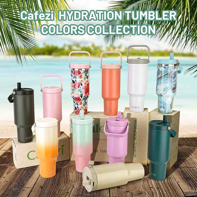 40 oz Insulated Tumbler with Top Handle and Flip Straw, Vacuum Insulated Stainless Steel Cup with Leak-Proof Lid, Sweat-Free, Fits Cup Holder, Keeps Ice Cold up to 30 Hours