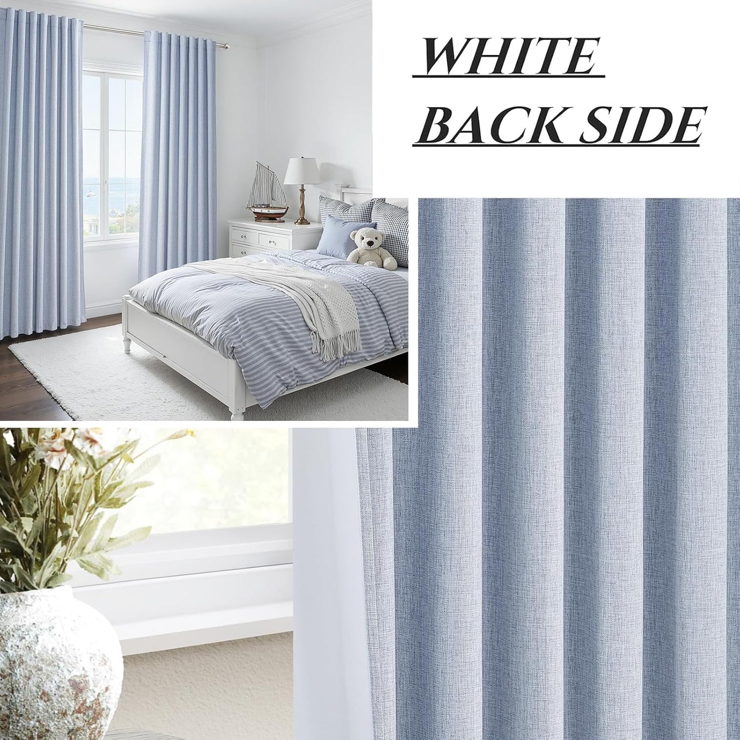 Dusty Blue Blackout Nursery Curtains 90 Inch Length for Kids/Boys Rooms/Bedroom, Floor to Ceiling Track Pleated Window Drapes with Hooks Linen Winter Thermal Coastal Light Blue(50"Wx90"Lx 2Panels)