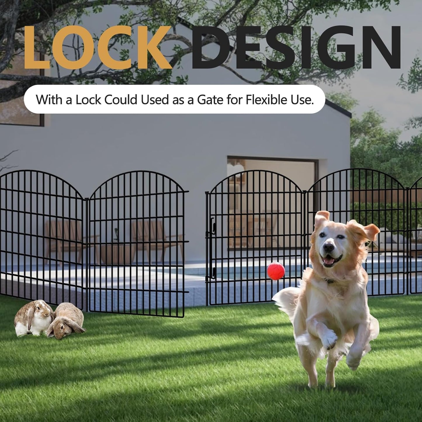 15 Panels No Dig Decorative Garden Fence with Lock, 33in (H) X 33.46ft (L) Dog Fences Outdoor for Yard, Rustproof Tall Metal Animal Barrier Border for Rabbits, Patio, Temporary Outdoor Use