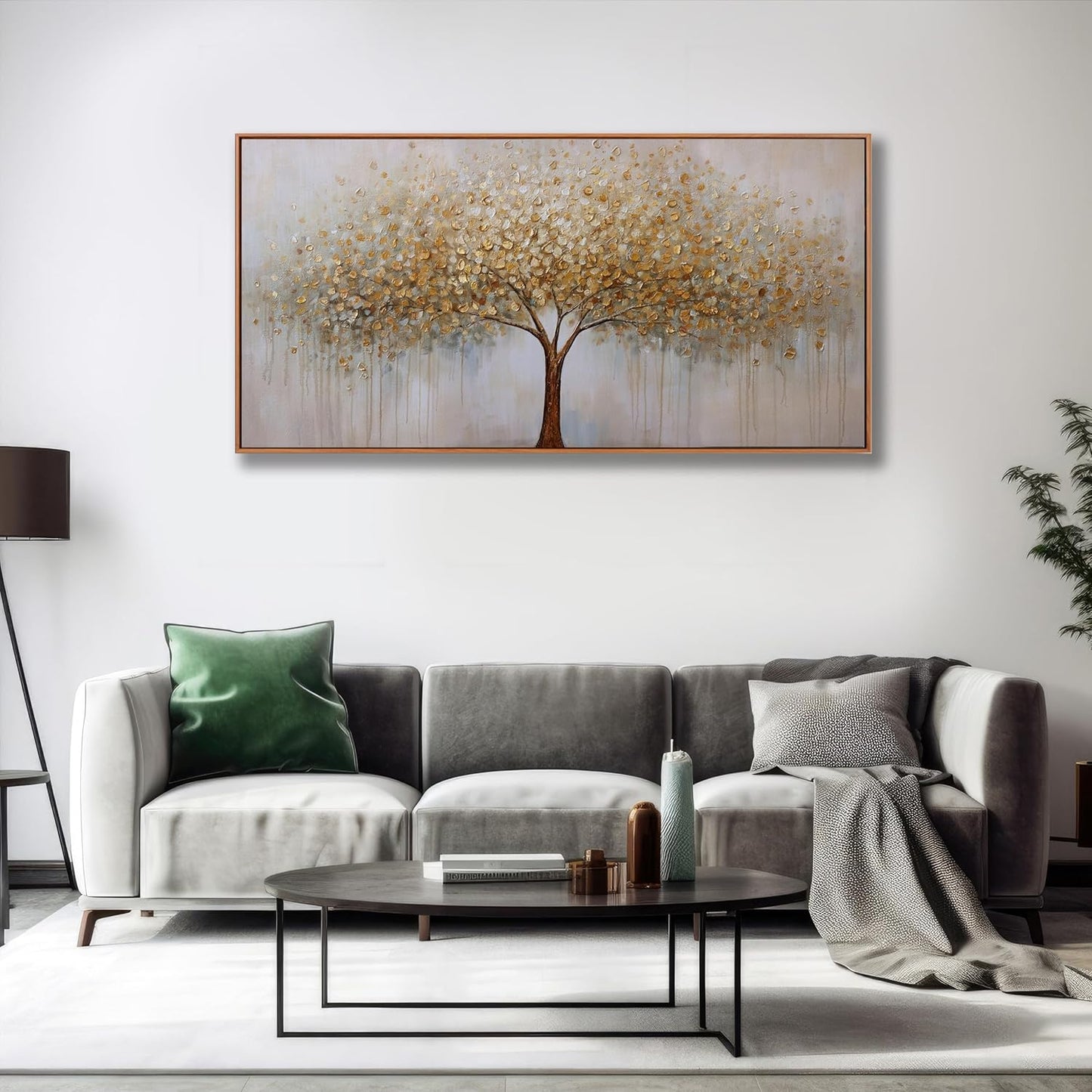 Abstract Wall Art Gold Tree of Life Framed Artwork Canvas Painting Textured Tree Pictures Wall Decor for Living Room Bedroom Dining Room Home Office Decor 20"x40" with Framed