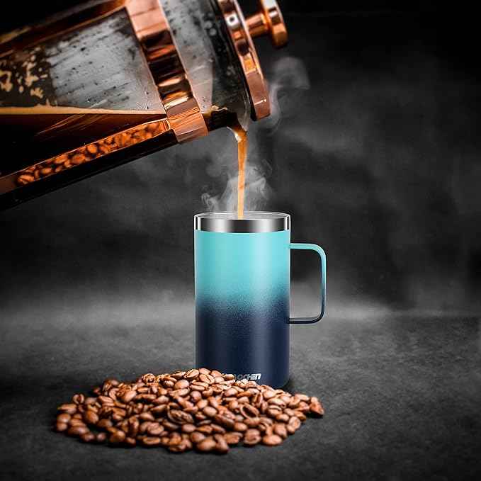 KXIAOCHEN 20oz Insulated Coffee Mug with Lid, Stainless Steel Coffee Cup, Double Wall Vacuum Coffee Tumbler with Handle, Premium Thermal Travel Coffee Mug (Green+navy)
