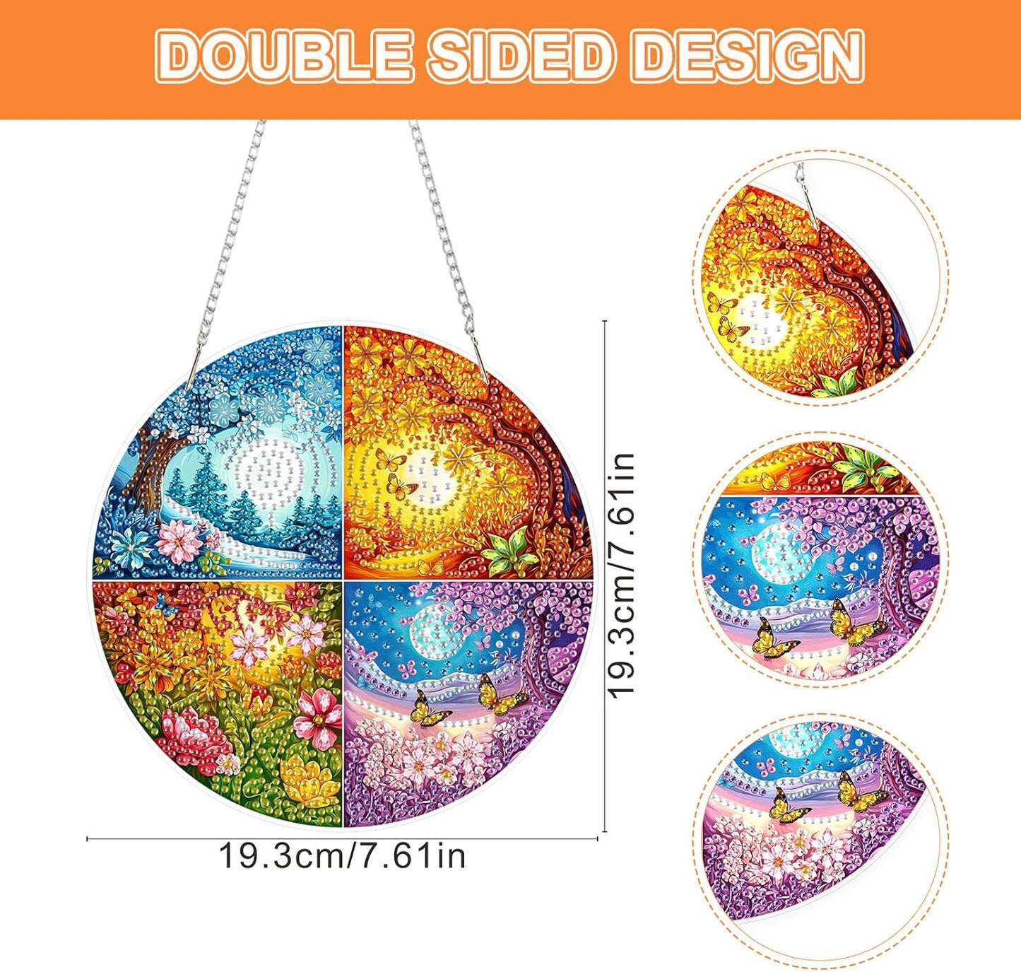 Lxmsja DIY Four Seasons Diamond Painting Hanging Ornament, Double-Sided Acrylic Landscape Diamond Art Kit, Special Shaped Drill Pendant Window Art Kit, Suncatcher Hanging Craft Decoration 8x8 inch