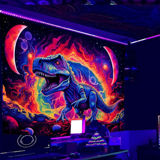 QGHOT Dinosaur Tapestry Blacklight, Black Light Dinosaur Posters for Boys Room Uv Cool Dino Kids Tapestry for Teen Bedroom Home Decor 90x70in
