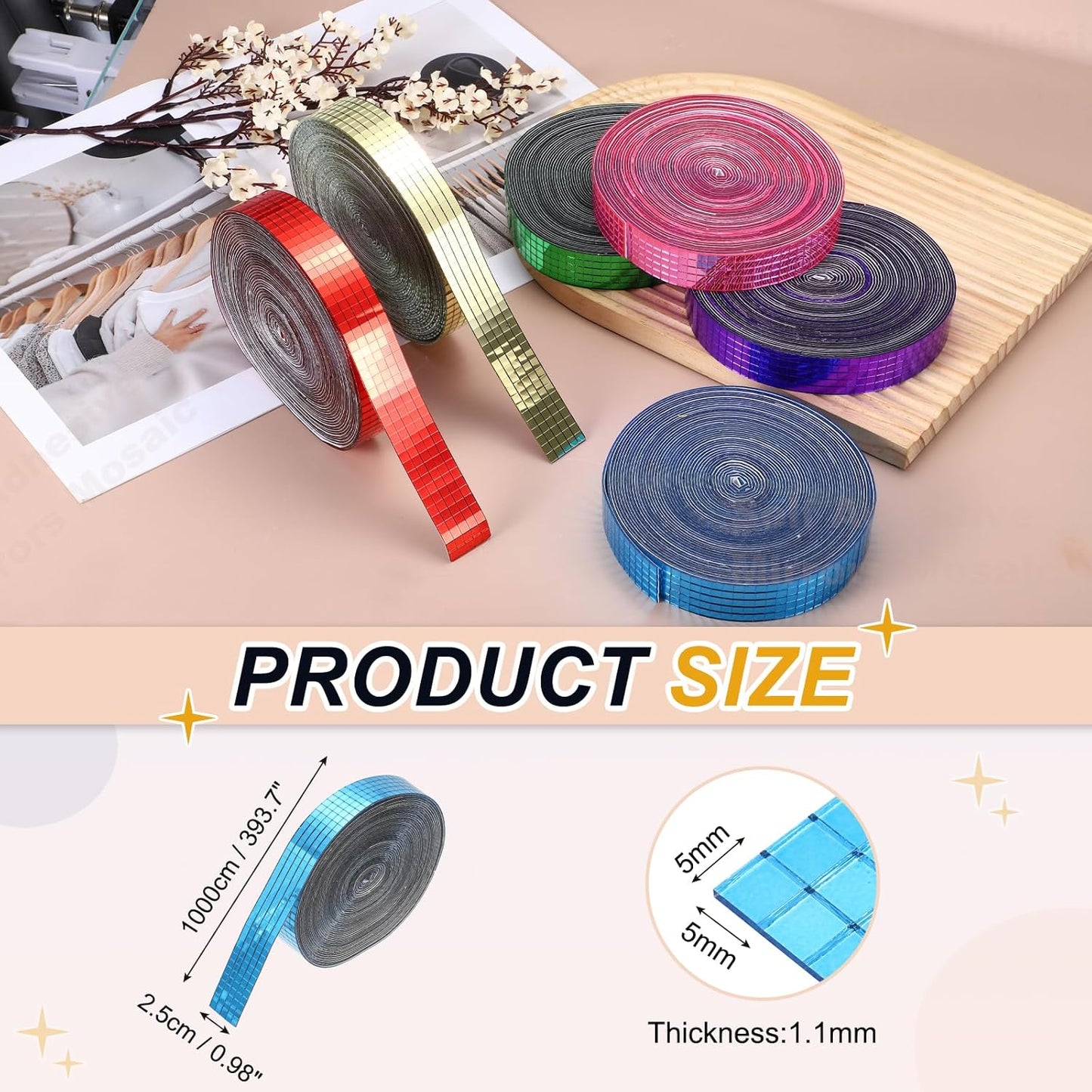 PATIKIL 5x5mm Self Adhesive Mirrors Mosaic Tiles, 10000 Pcs Square Mini Glass Mosaic Disco Tile Sticker for DIY Craft Disco Ball Party Decoration, Light Blue