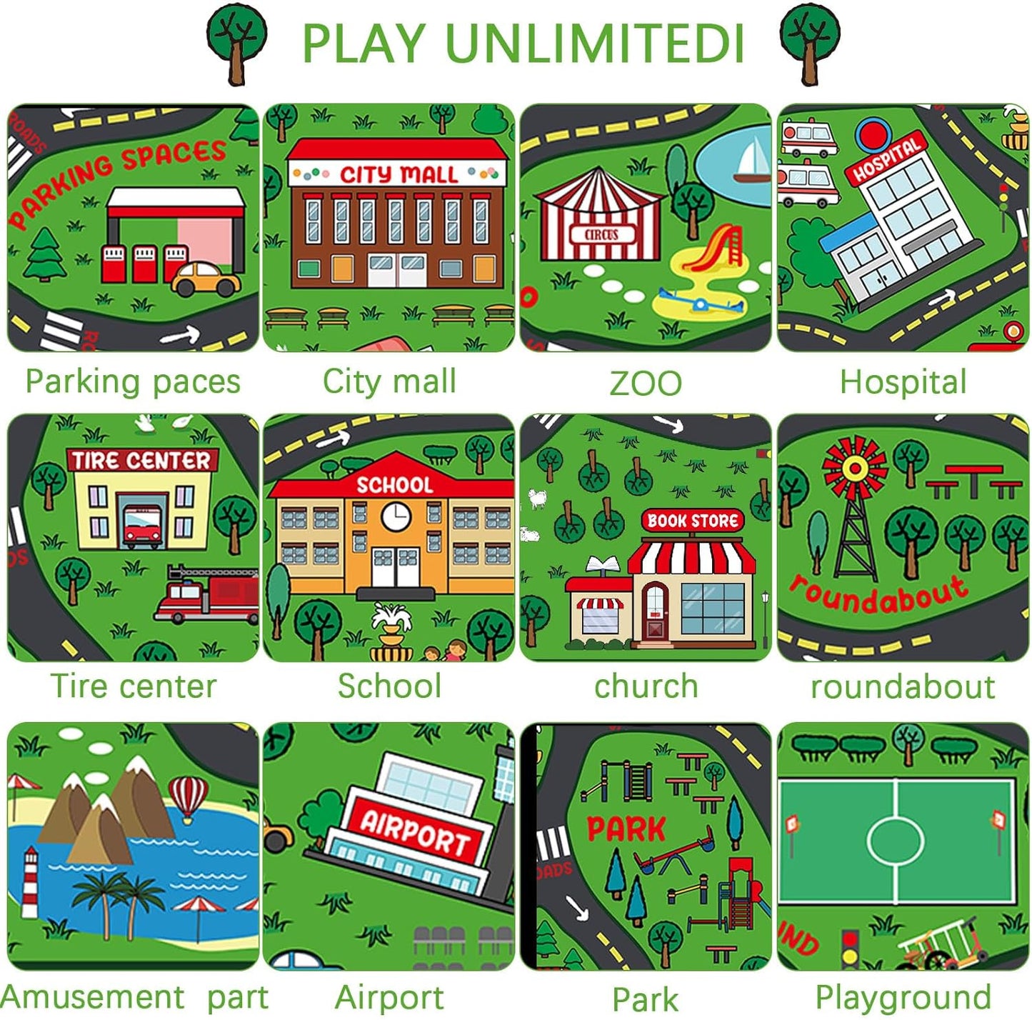 Kids Carpet Playmat Rug 4 x 6 ft Player Car Rug, City Life Traffic Road Map Mat Educational Game Area Mat for Toddler Children Playroom Classroom Bedroom(Green)