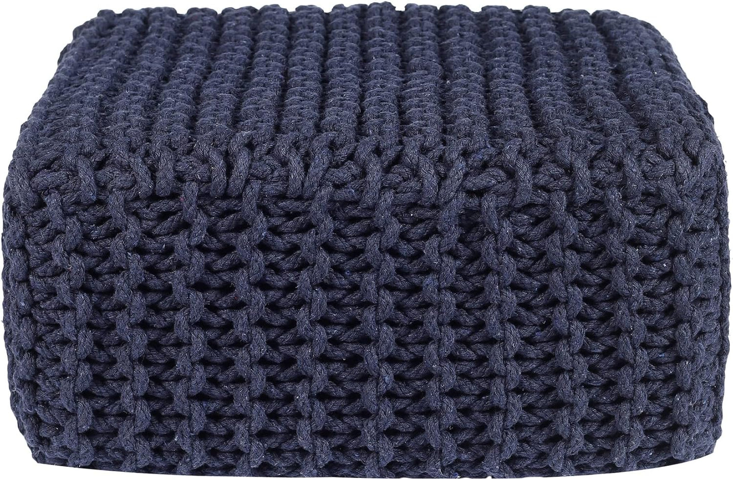 REDEARTH · Cube Low Pouf Foot Stool Ottoman - Hand Knitted Poof - Cord Boho Pouffe - Home Décor - Stuffed Footrest for Living Room - Nursery - Bedroom - Patio (16" x 16" x 8") - Navy Blue