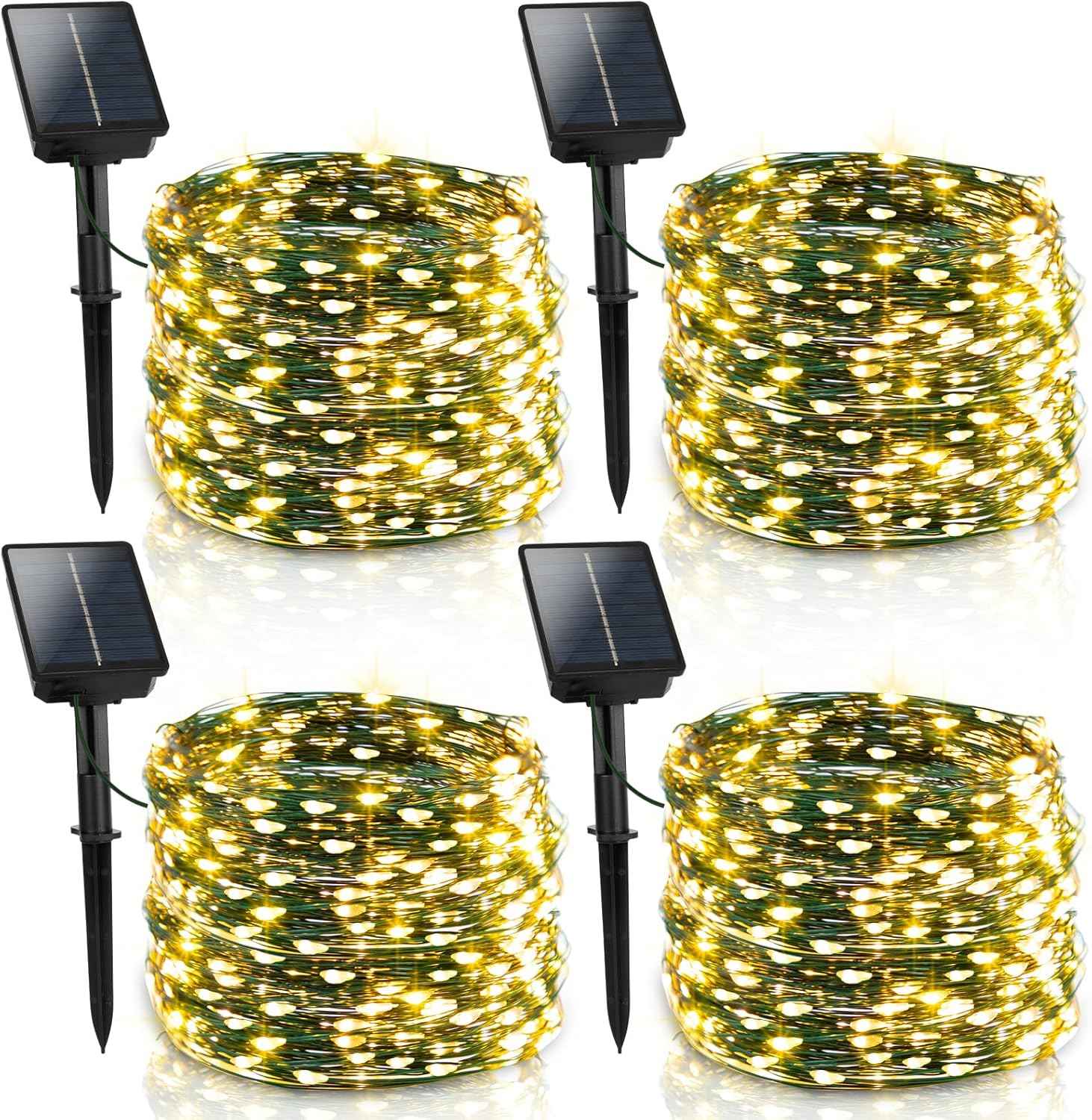 4 Pack Solar Fairy Lights Outdoor, 131ft 400 LED Solar String Lights Outdoor Waterproof with 8 Modes, Green Wire Twinkle Lights for Outside Christmas Garden Party Decorations (Warm White)