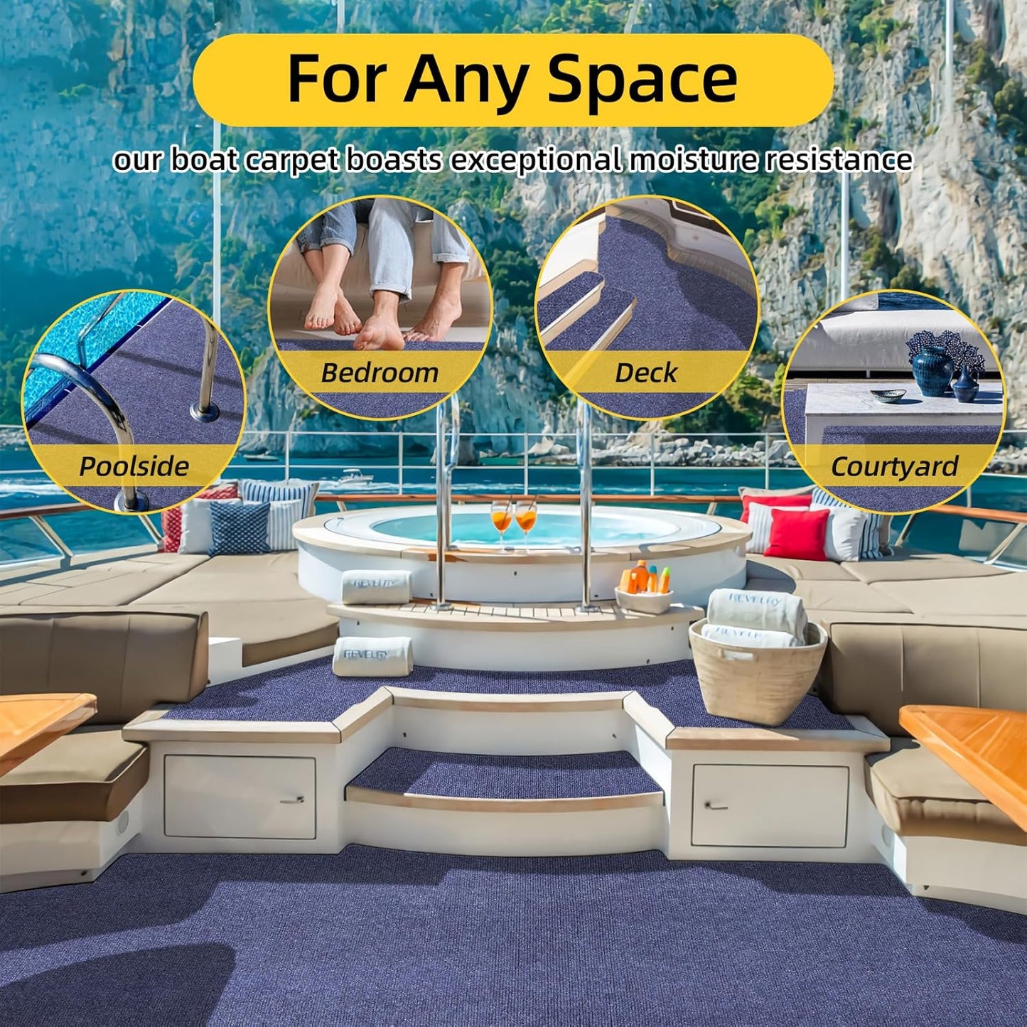 Marine Carpet,5 FT x 15 FT Deep Blue Indoor Outdoor Carpet 0.2" Thick Boat Carpet with Water-Proof TPE Backing, Non-Slide Outdoor Marine Carpet Roll for Home, Patio, Porch, Deck