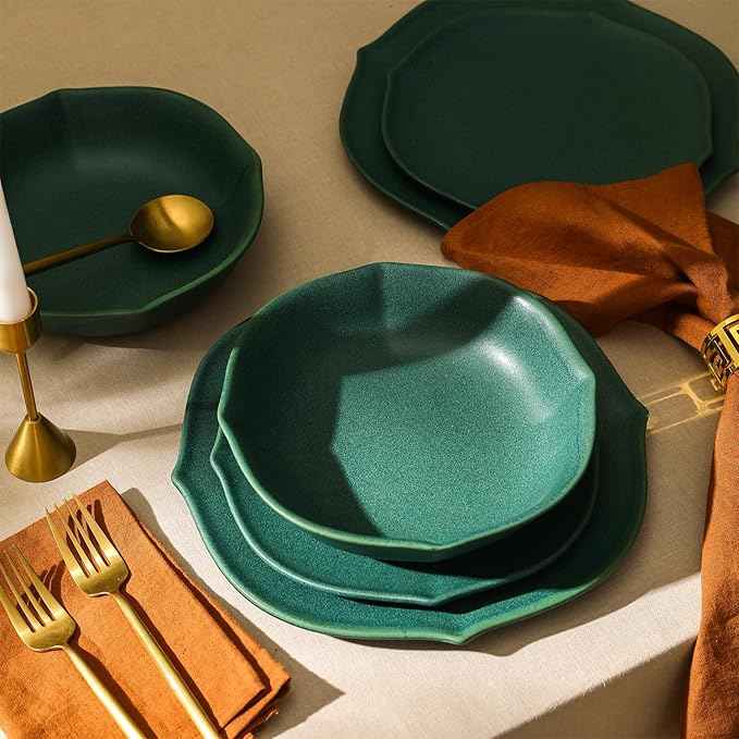 Stone Lain Baskerville 24-Piece Dinnerware Set Stoneware, Green