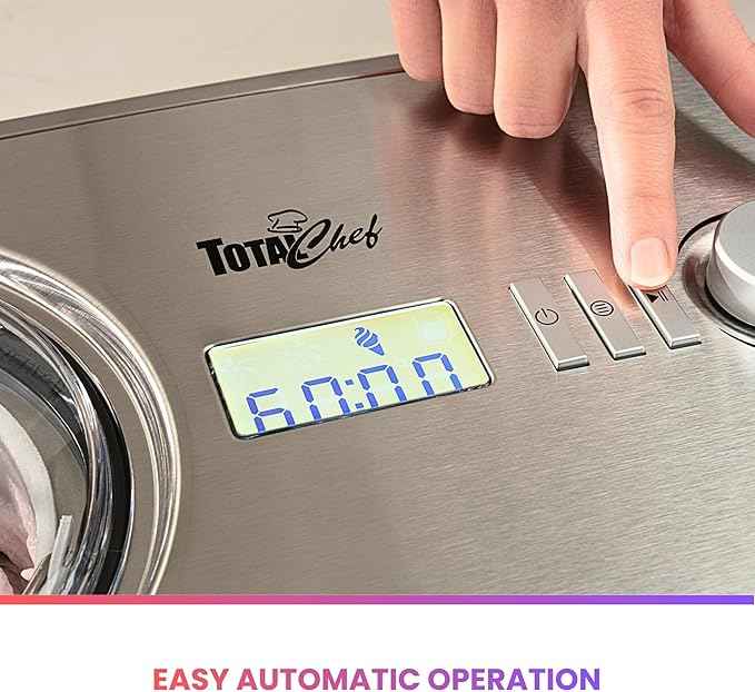 Total Chef Automatic Ice Cream Maker - Built-In Compressor 2 in 1 Frozen Yogurt, Gelato & Sorbet Maker, Nieve Treats, No Salt or Prefreezing, 1.6 Qt Stainless Steel, Helado de crema