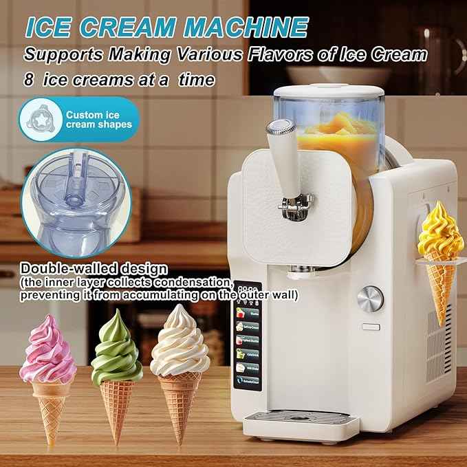 Ice Cream Maker, Slushie Machine for Home, Slushy Machine 70 oz Margarita Machine with 6 Preset Programs for Ice Cream, Milkshake, Cocktail, Frappés, 9-level Adjustable Thickness, White