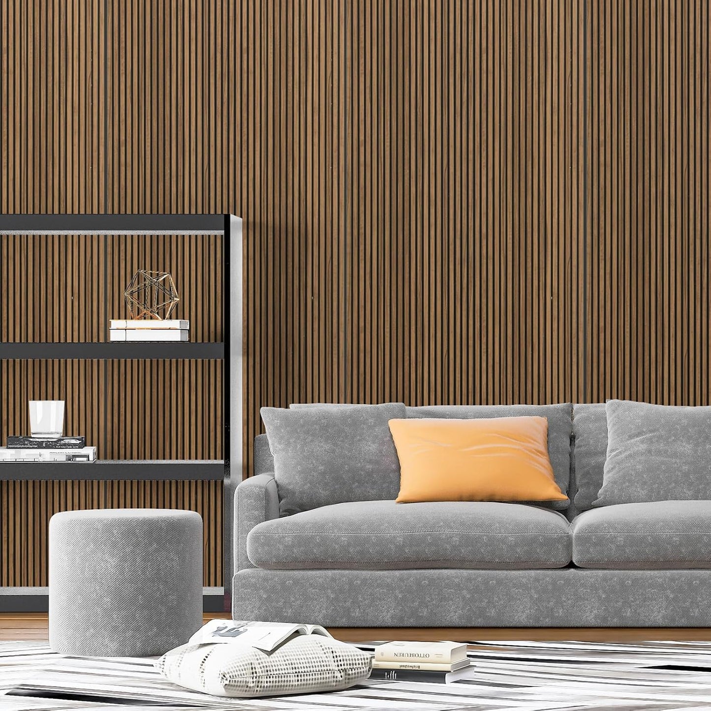 Art3d 4-Pack Glue-On Fine Bar Wainscoting Panel for Interior Wall Decor - 104 x 12 Inch Polystyrene Ultralight Slim Slat Wall Panels for Living Room Bedroom, Rosewood