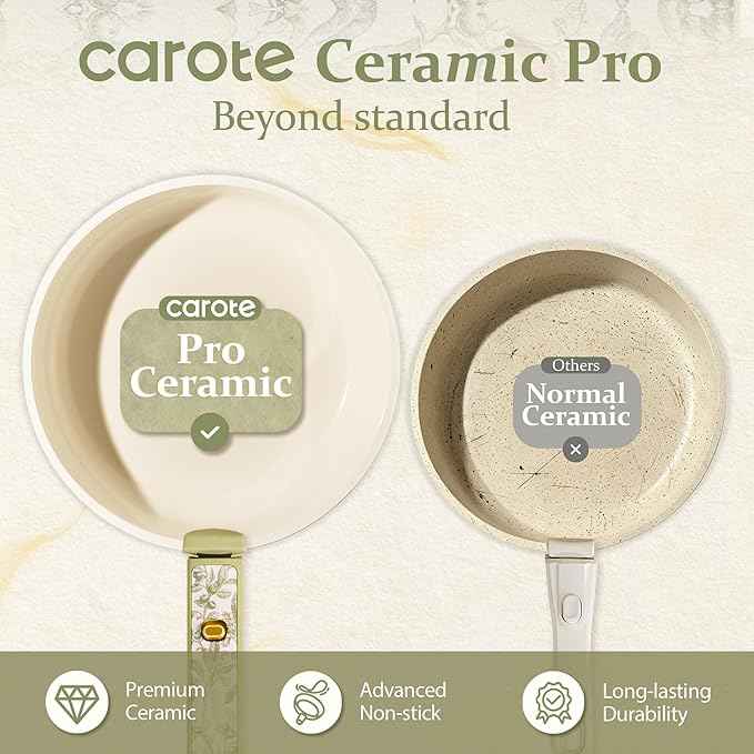 CAROTE 25-Piece Ceramic Cookware Set, Nonstick Pots and Pans Set with Detachable Handle, Non-Toxic Kitchen Cooking Set, Dishwasher & Oven Safe, Induction Compatible, PFAS Free, Mothers Day Gifts