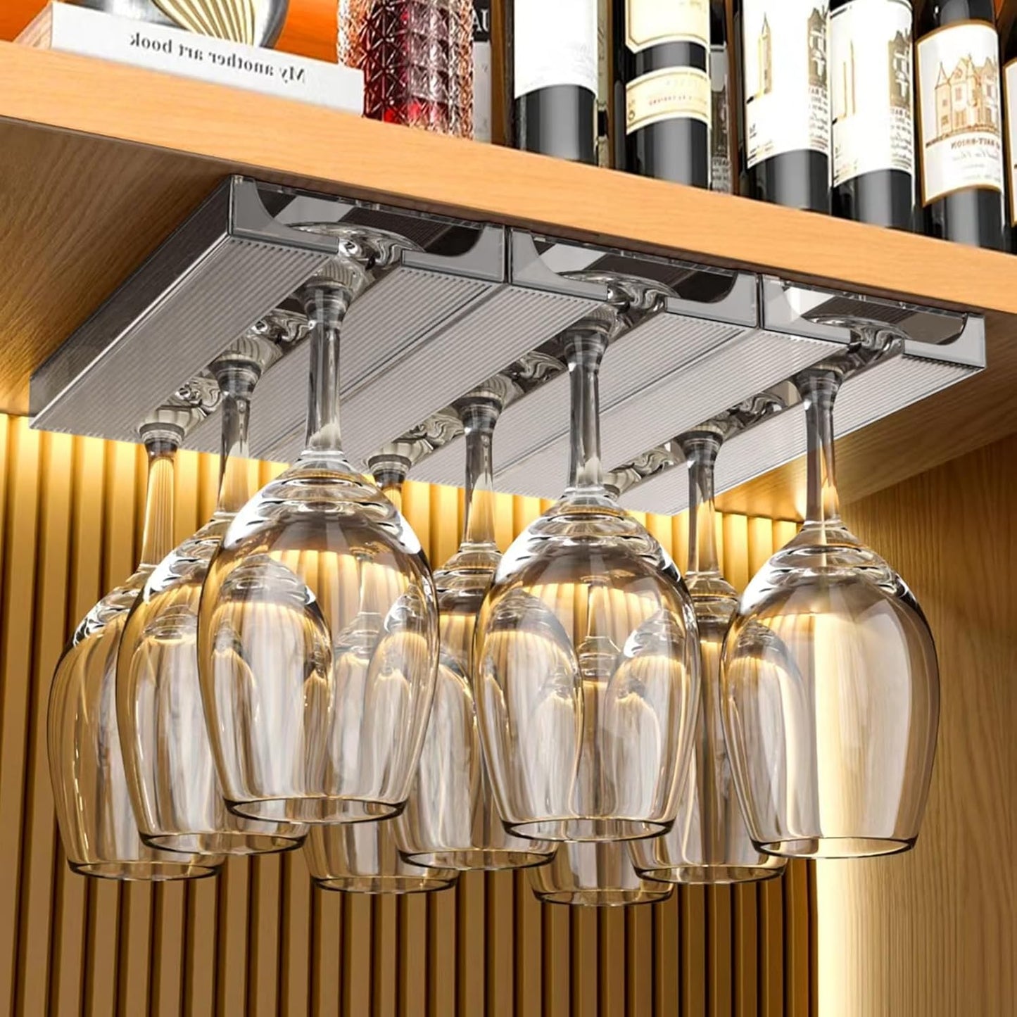 4 Pcs Wine Glass Holder Under Cabinet,Plastic Stemware Rack Punch-free Hanger Under Counter for Bar,Kitchen and Restaurant(Grey)