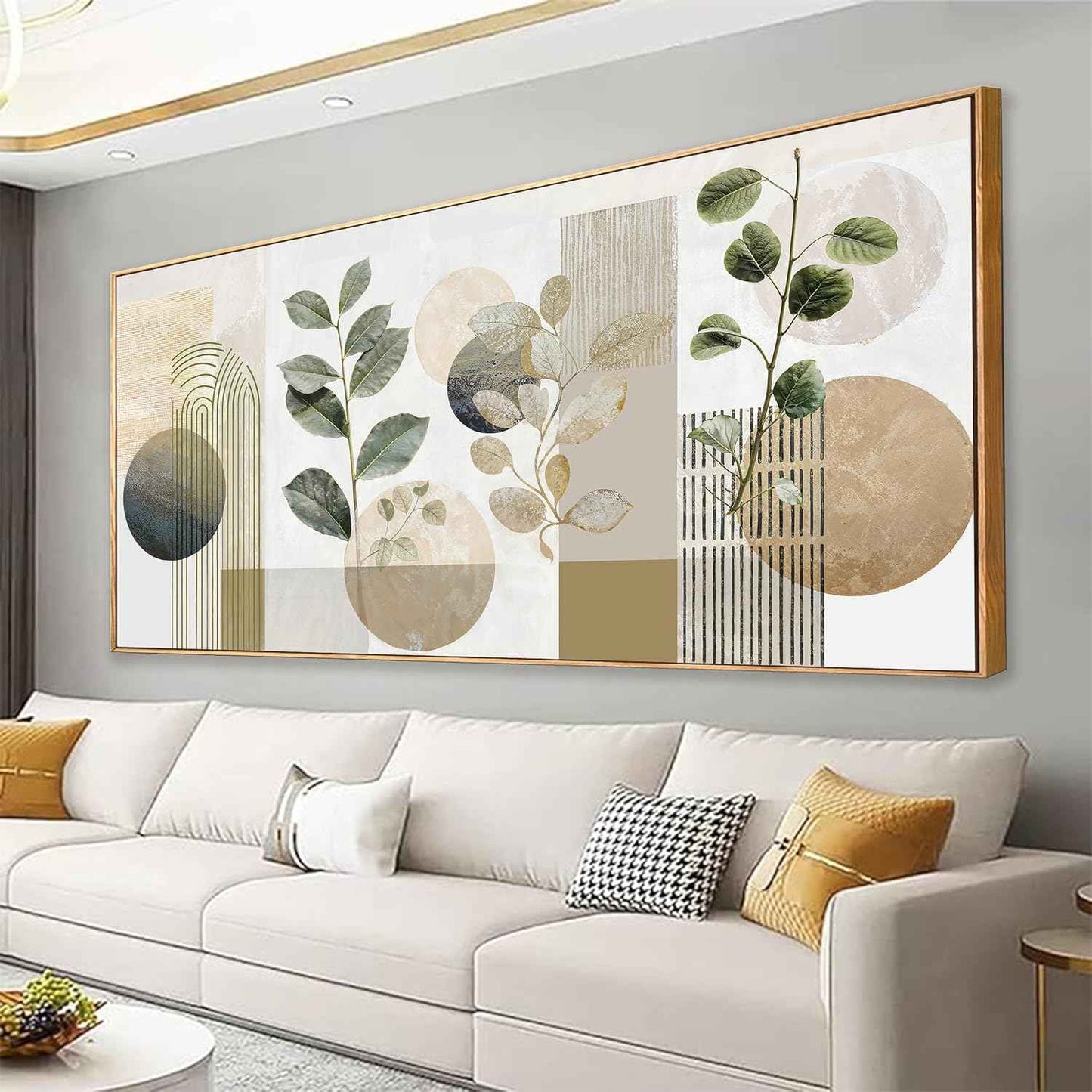 Boho Wall Art Mid Century Canvas Wall Art Decor Set Bohemian Abstract Wall Decor Modern Painting Neutral Botanical Print Picture Living Room Bedroom Office Artwork 24" X 48" With Framed